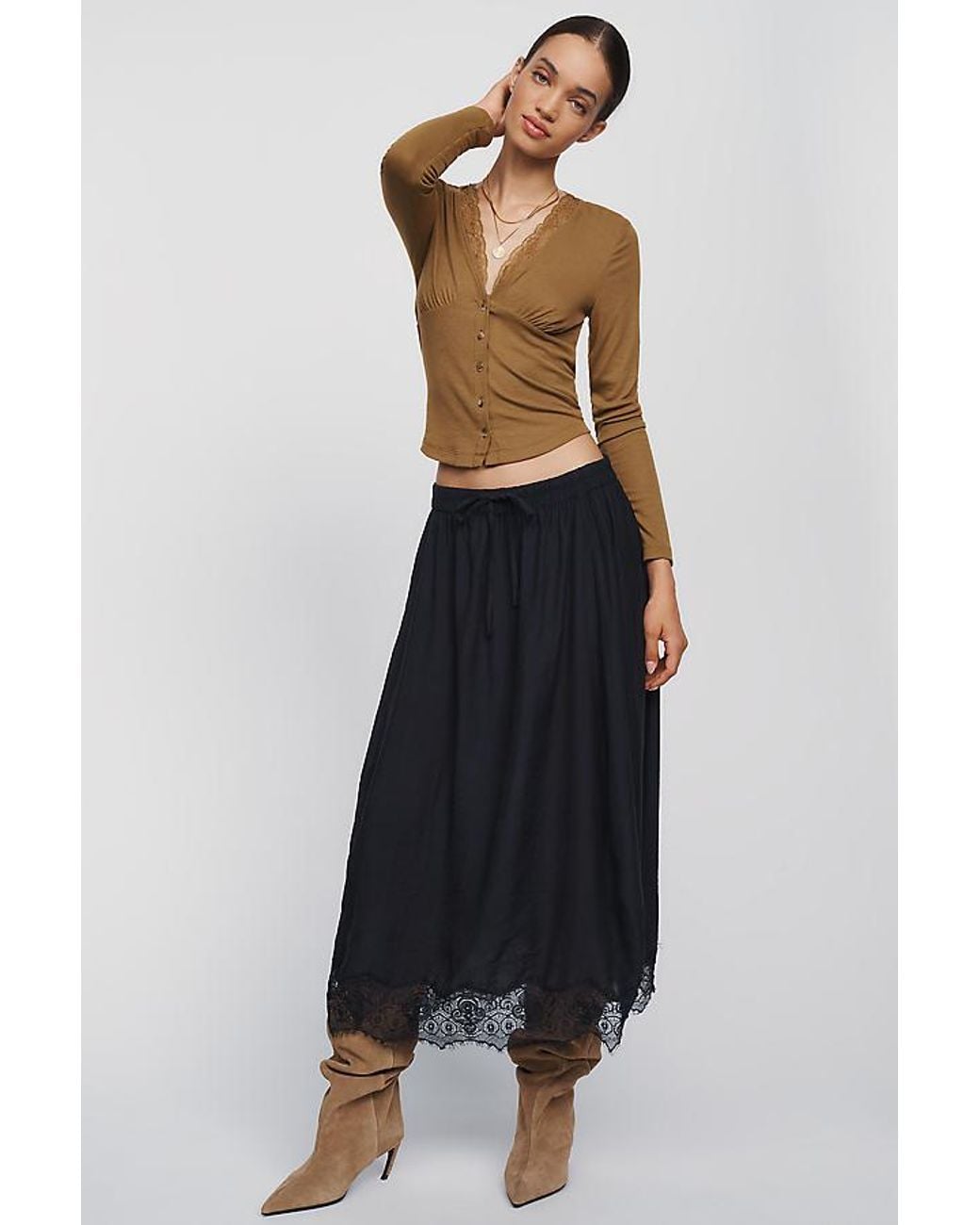 By Anthropologie Black Reverie Midi Skirt