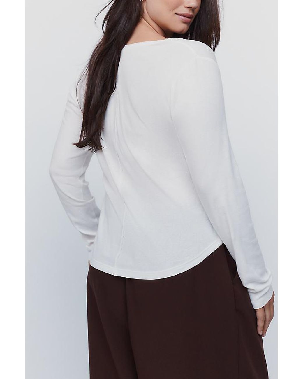Pilcro White Ribbed Long-Sleeve Henley Top