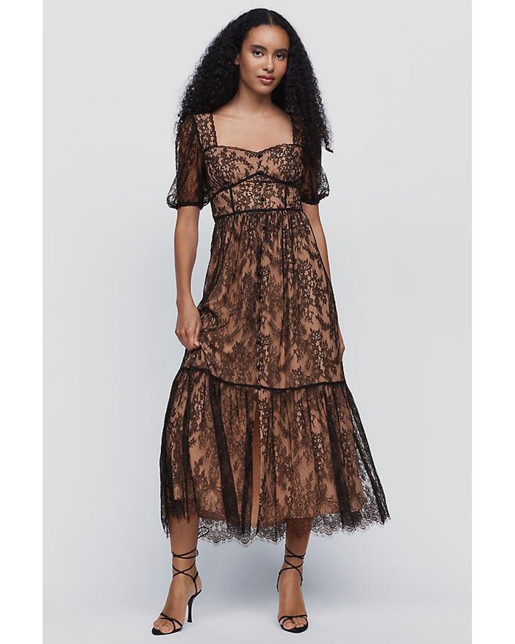 By Anthropologie Brown The Peregrine Lace Midi Dress