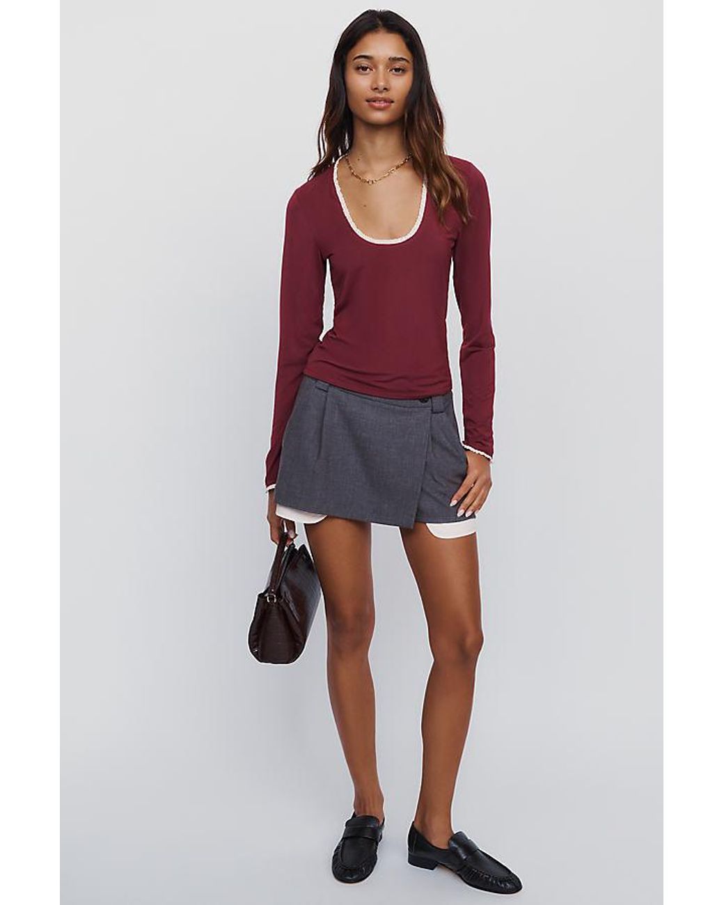 Maeve Red Lace-Trim Long-Sleeve Top