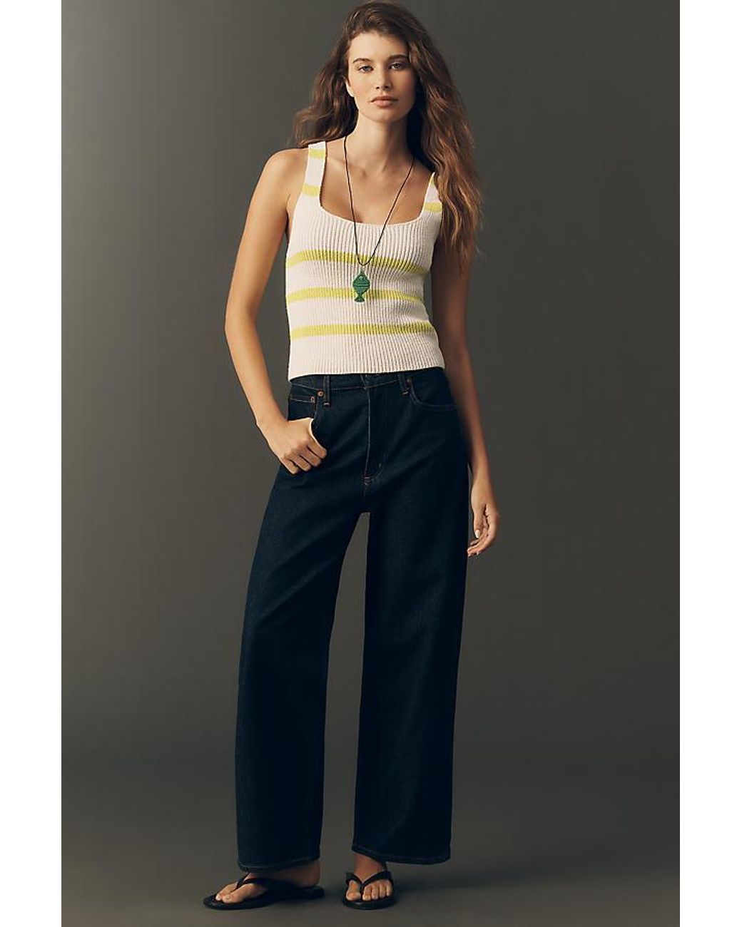 Maeve White Square-Neck Knit Tank Top