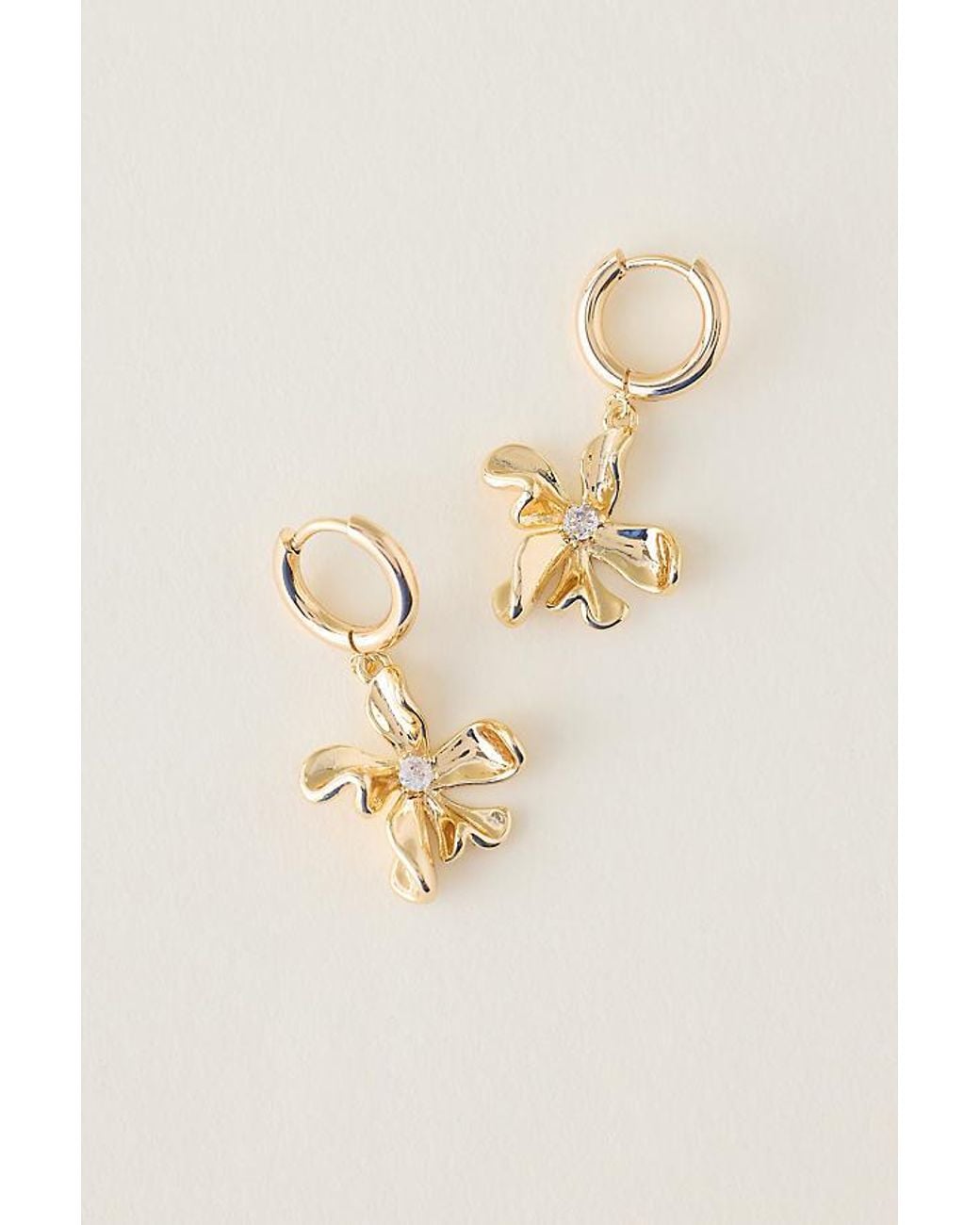 By Anthropologie Natural Plated Floral Huggie Hoop Earrings
