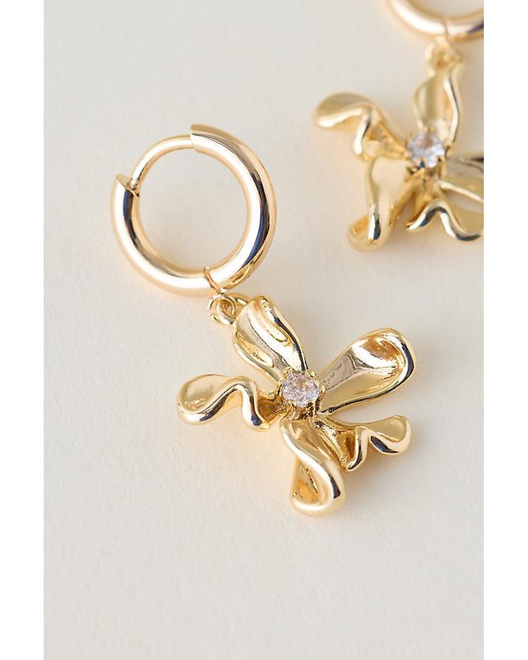 By Anthropologie Natural Plated Floral Huggie Hoop Earrings