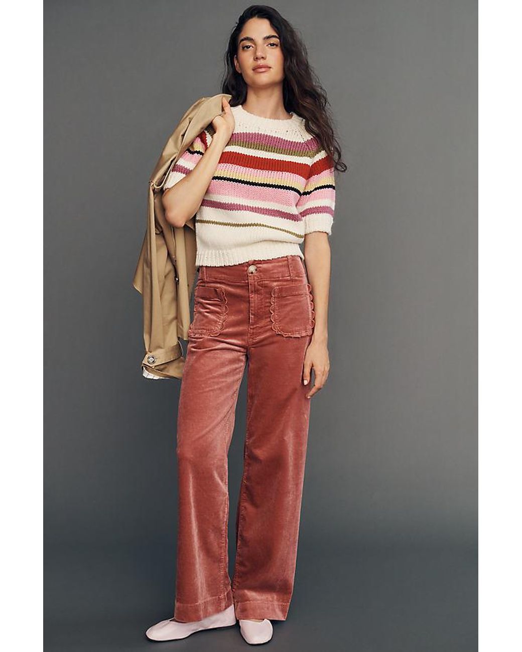 Maeve Gray The Colette Corduroy Scallop-Pocket Wide-Leg Trousers By