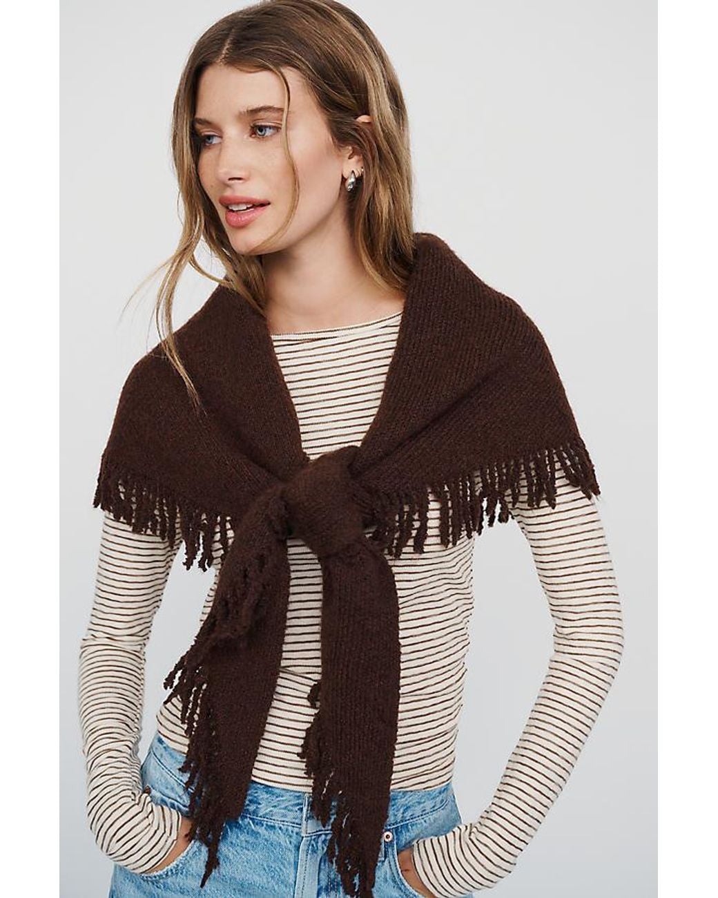 By Anthropologie Brown The Shay Triangle Fringe Scarf Wrap