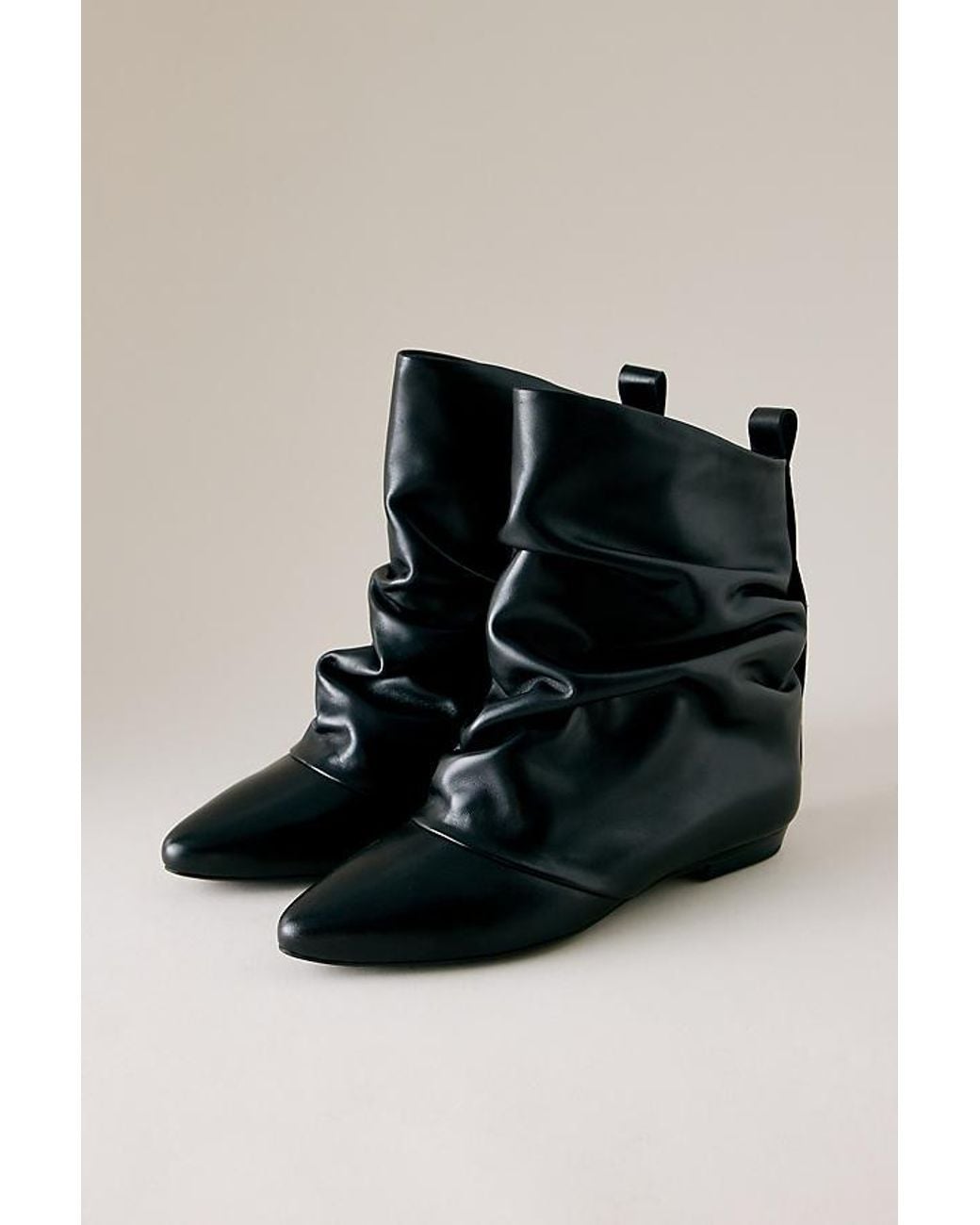 Bronx Black Kendr-A Fold Over Leather Ankle Boots