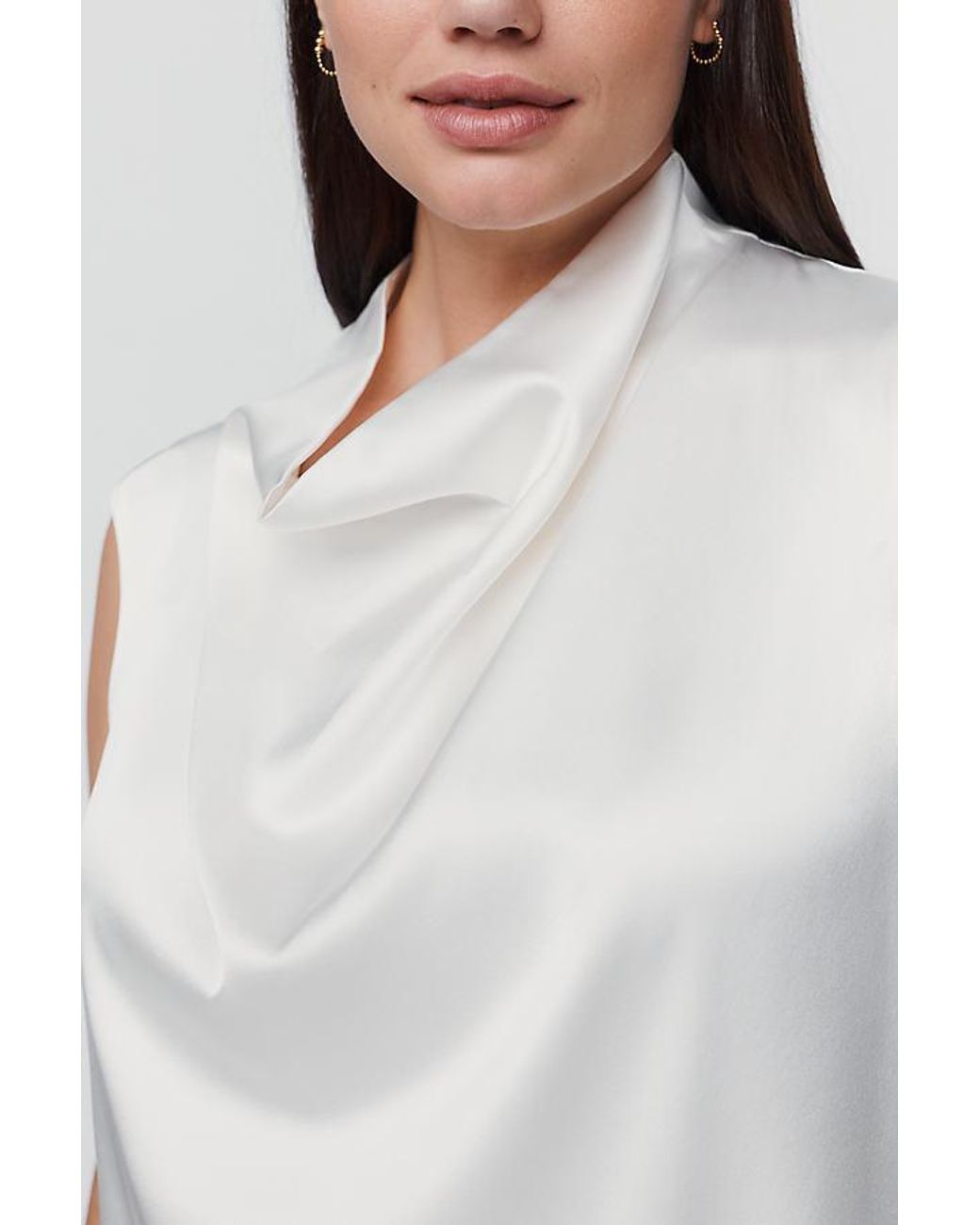 By Anthropologie White Stretch Silk Cowl-Neck Top