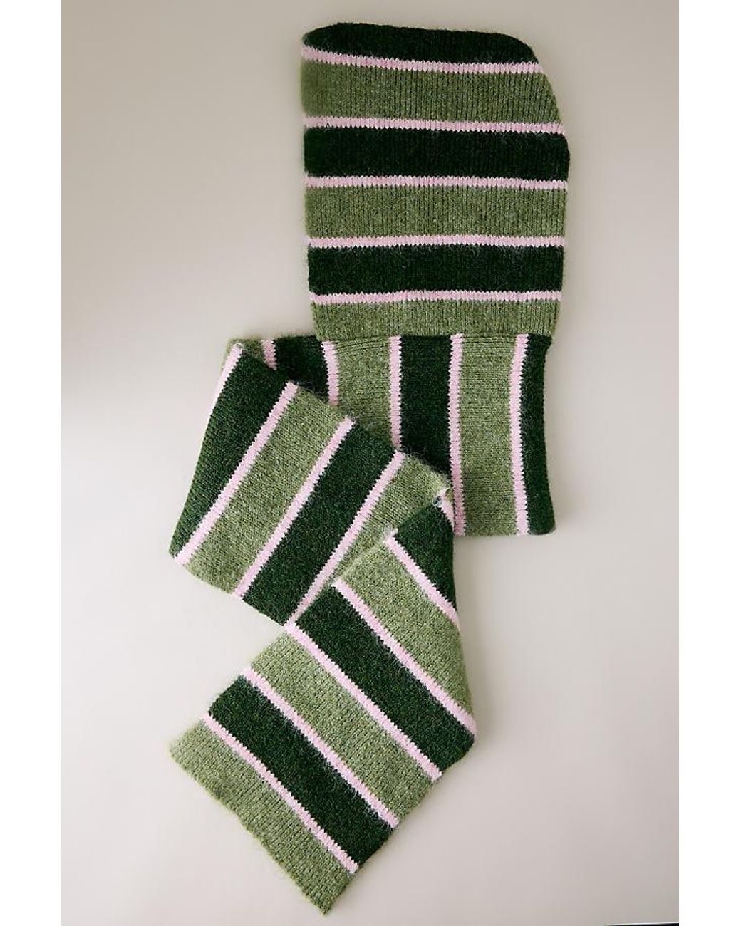 By Anthropologie Green Striped Hooded Scarf