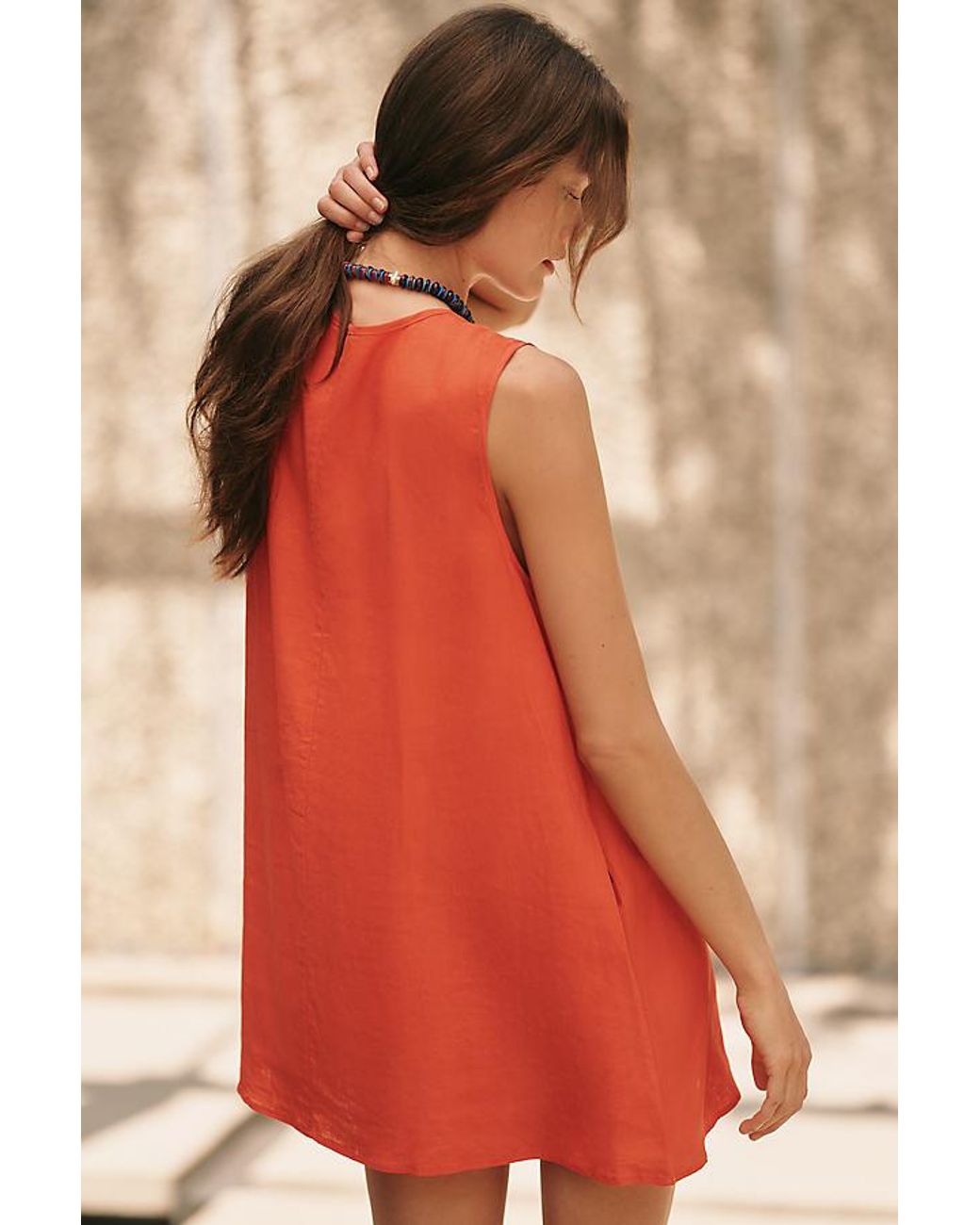 Celandine Red Easy Linen-Blend Scoop Mini Dress