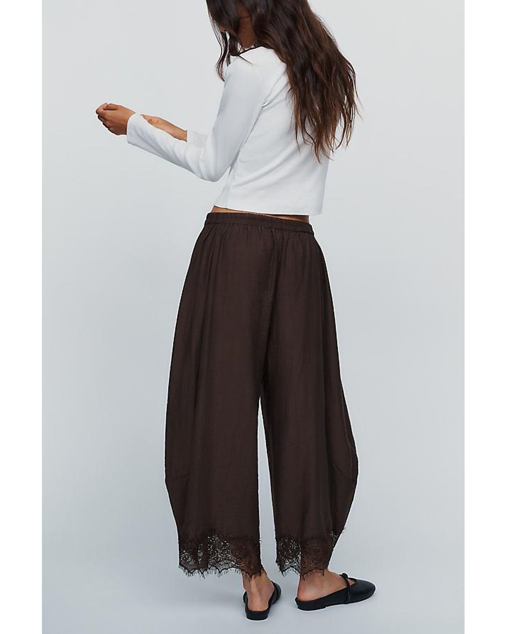 By Anthropologie White Reverie Cropped Lace-Hem Trousers
