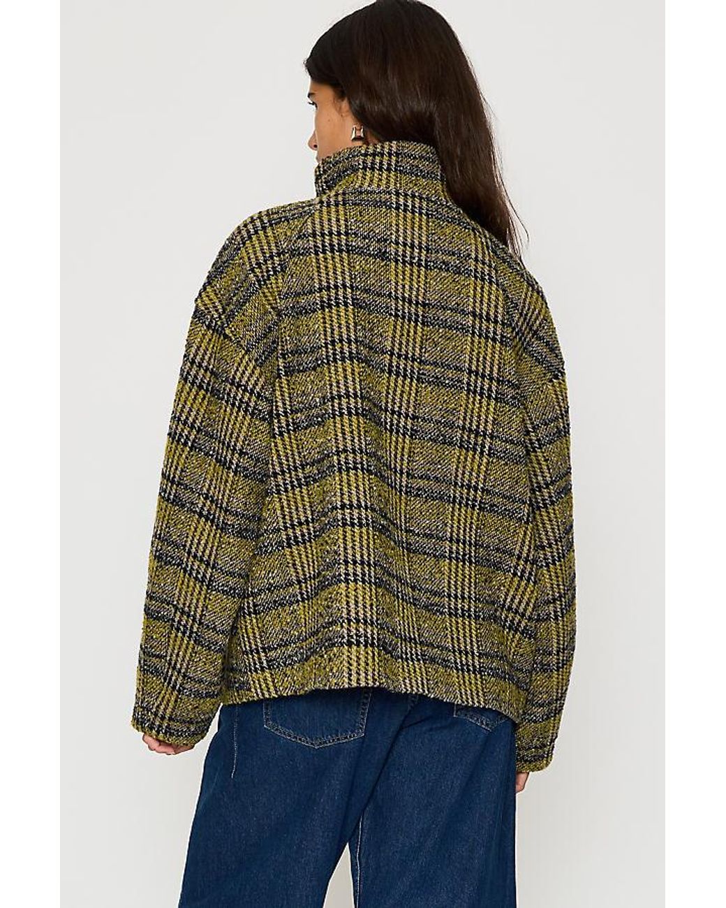 By Anthropologie Blue Lime Boucle Funnel-Neck Jacket