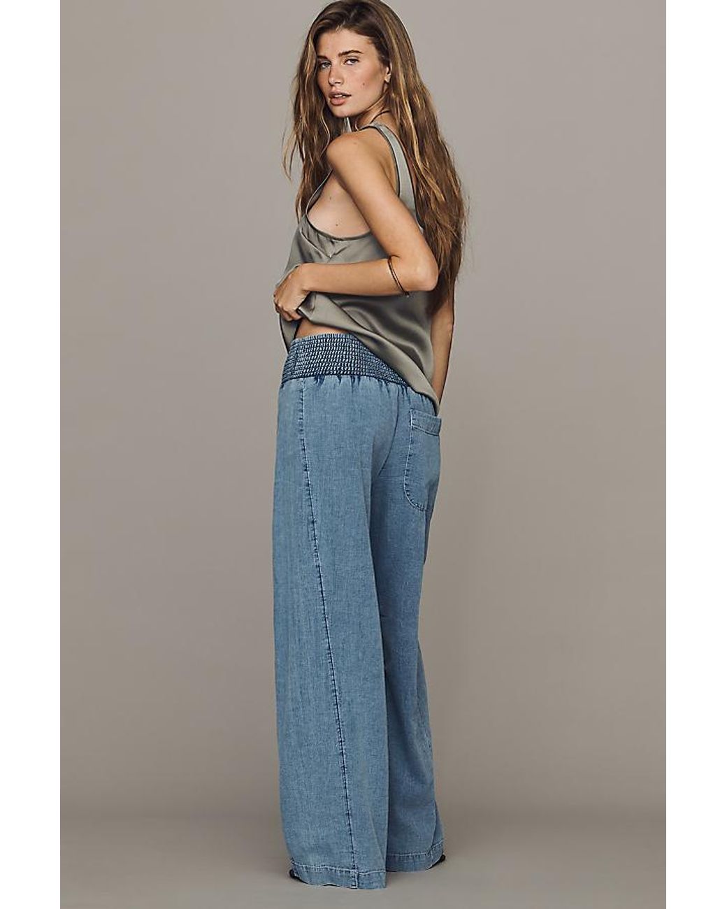 Pilcro Blue The Reese Smocked Pull-On Barrel Trousers