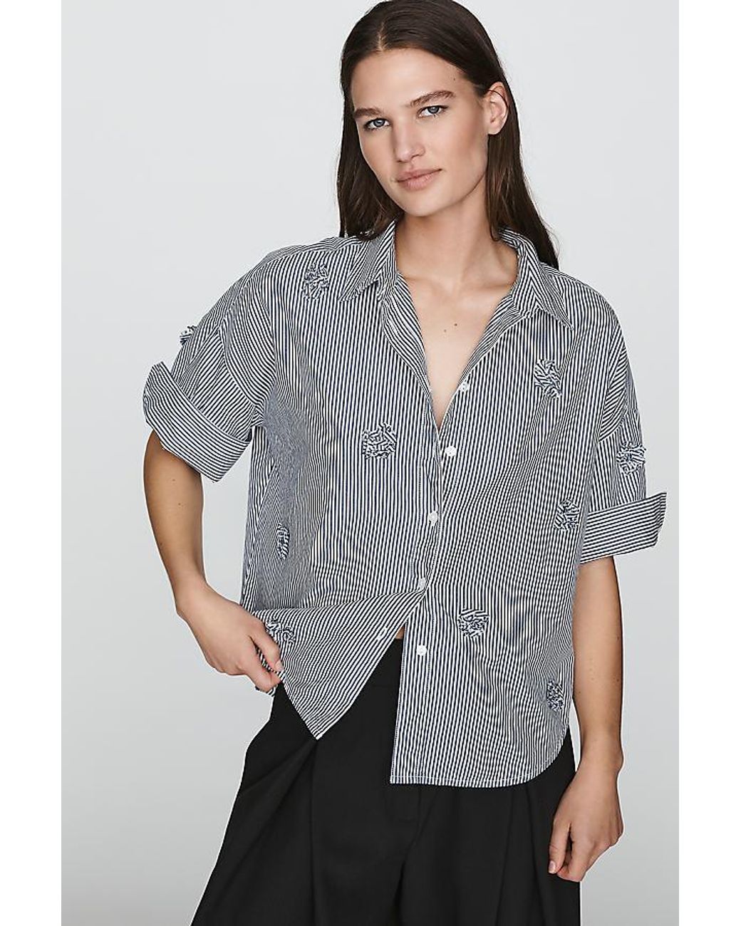 Maeve Gray The Mabel 3D Flower Boxy Oxford Shirt By