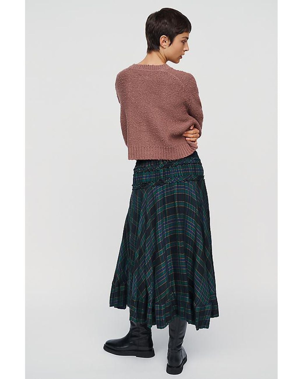 Anthropologie Blue By Plaid Circle Midi Skirt