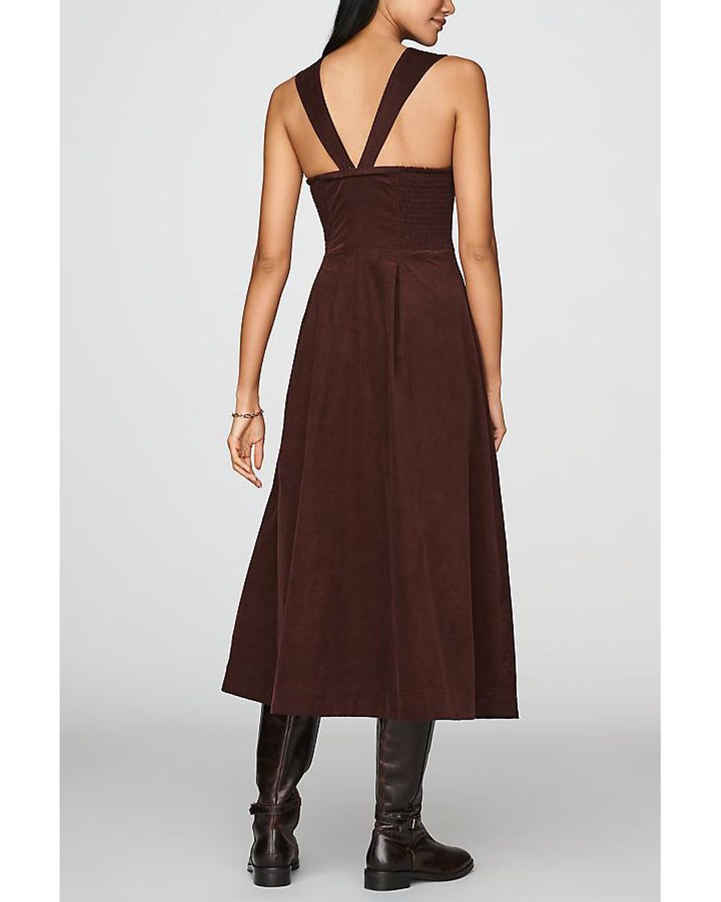 Maeve Brown 100% Cotton Corduroy Button-Front Midi Dress