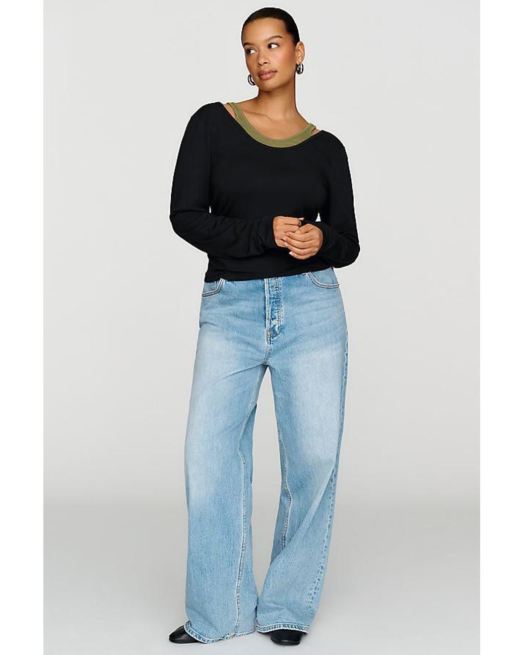 By Anthropologie Blue 100% Cotton Layered Ribbed Top