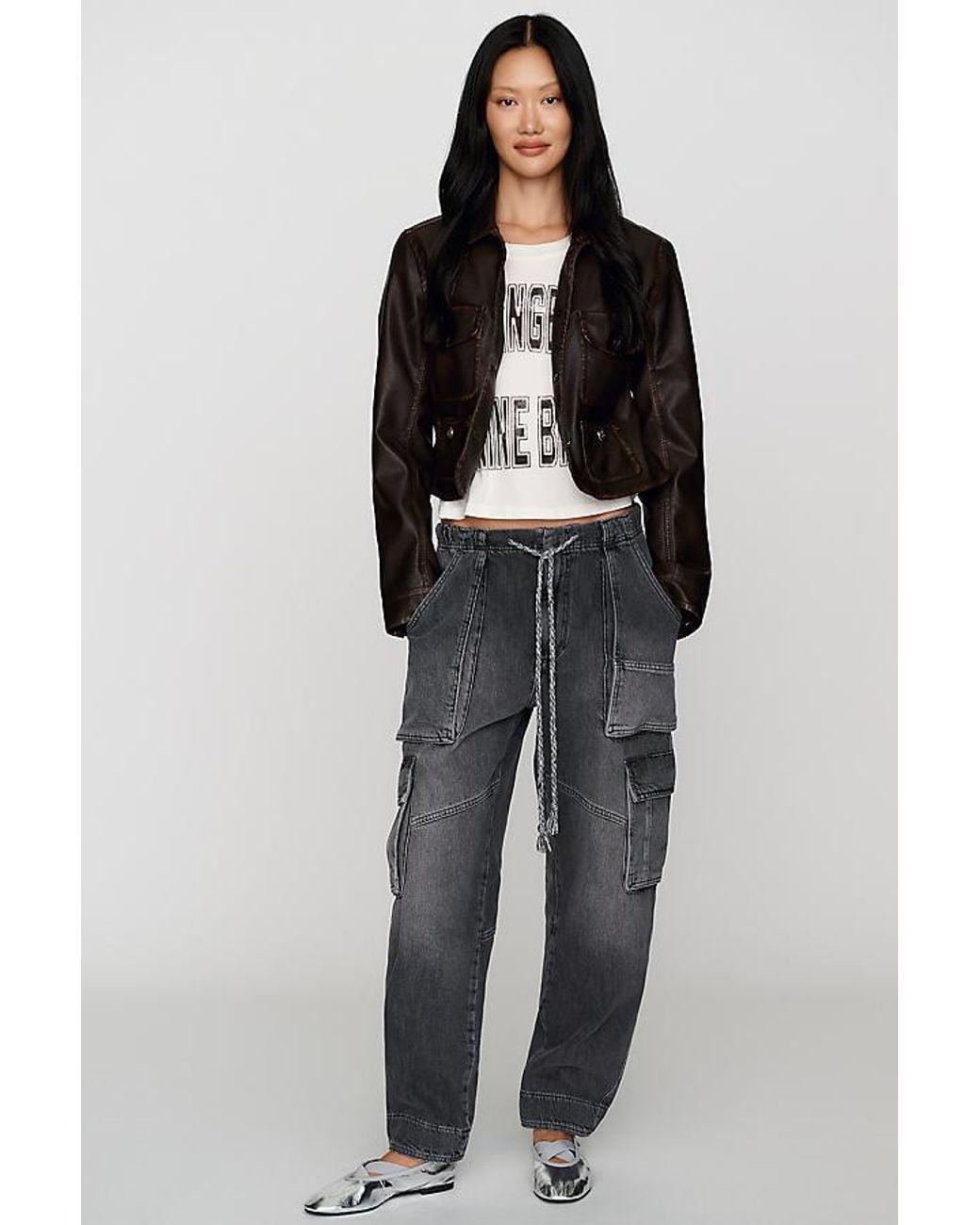 Pilcro Black Aleutian Peg High-Rise Taper Utility Jeans
