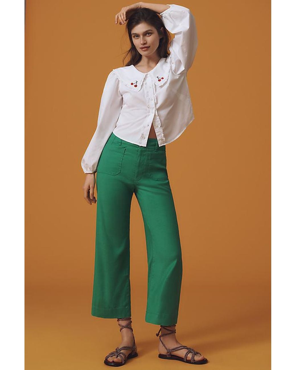 Maeve Multicolor The Colette Cropped Wide-Leg Trousers By Linen Edition