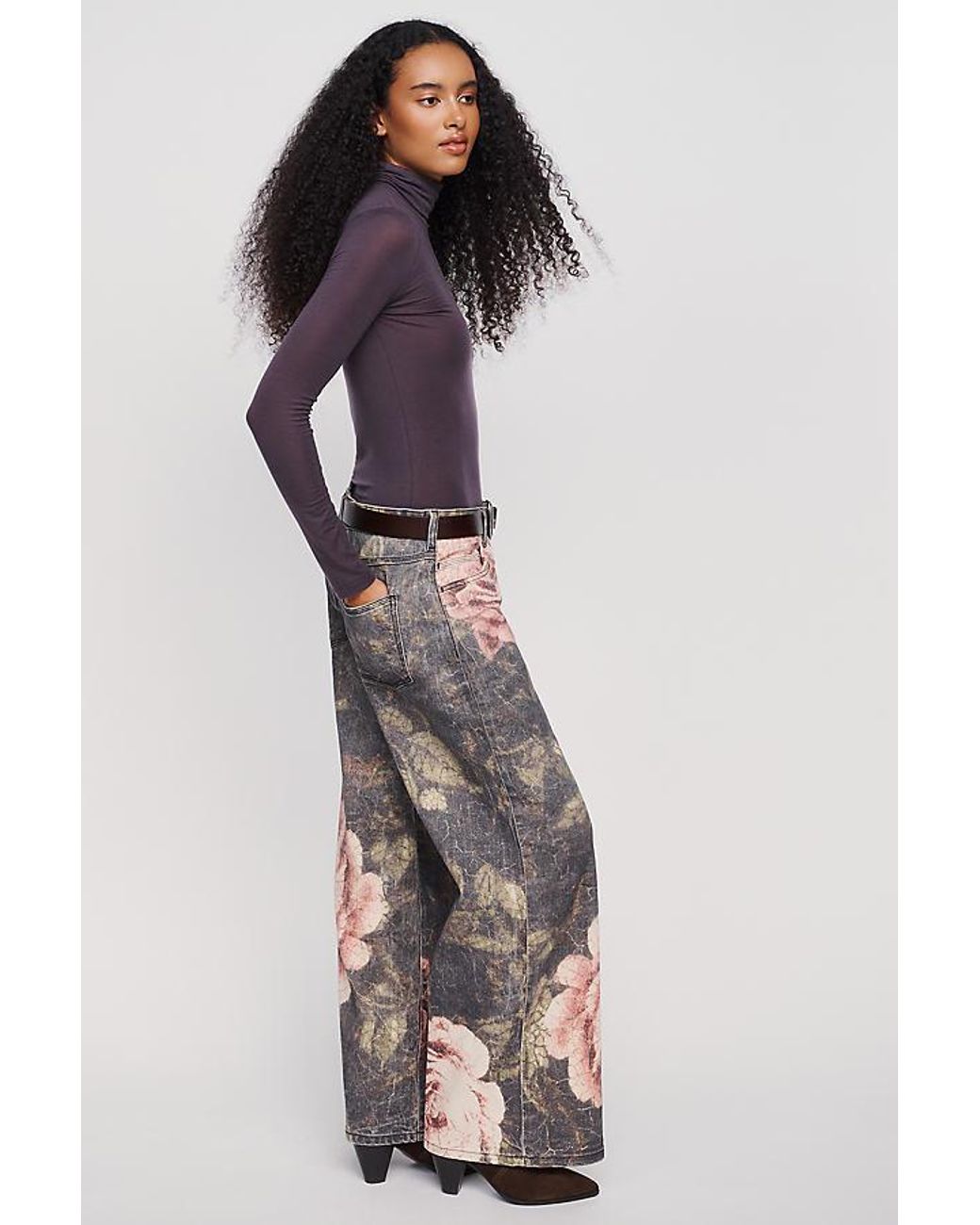 Pilcro Black Esme Mid-Rise Wide-Leg Jeans