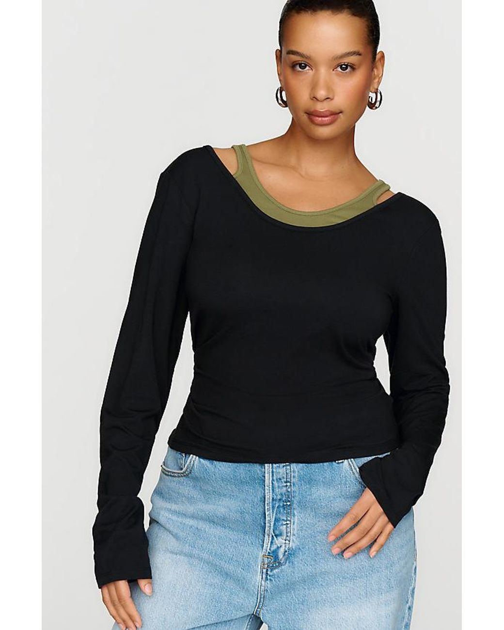 By Anthropologie Blue 100% Cotton Layered Ribbed Top