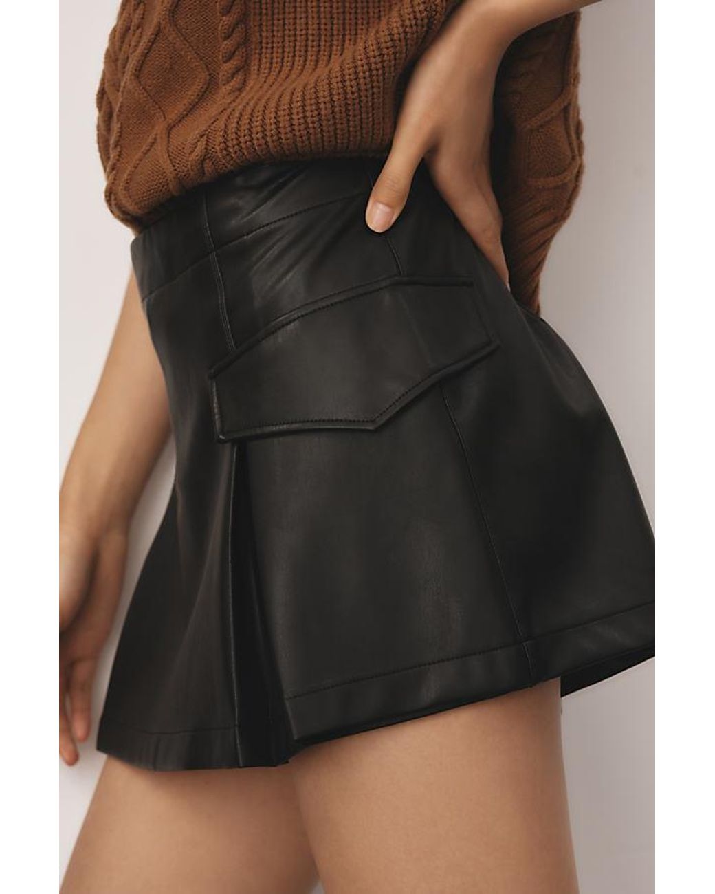 By Anthropologie Faux leather Skort in Brown Lyst UK