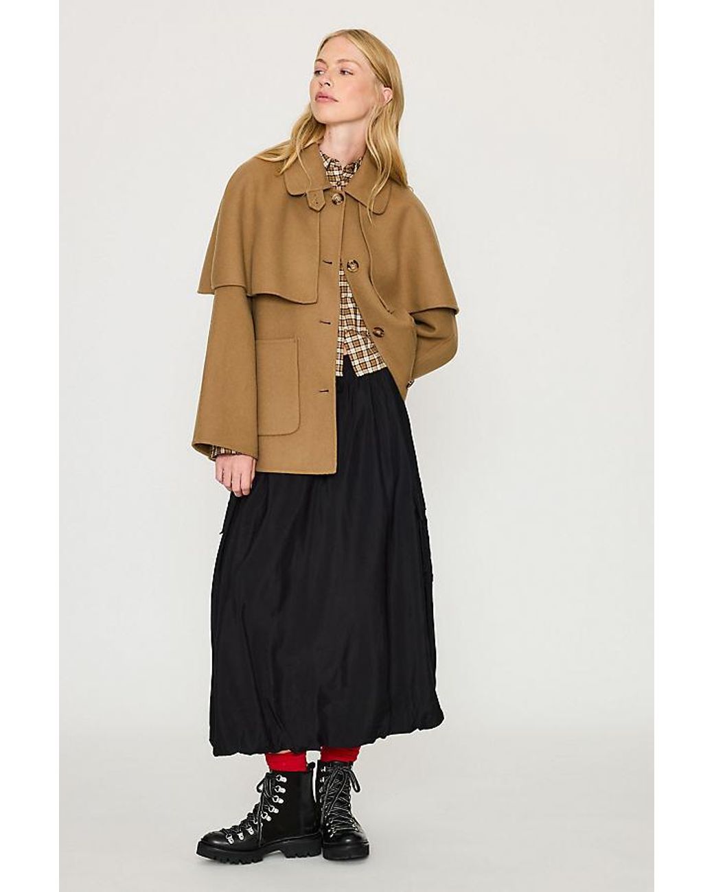 Barbour Brown Aggy Wool-Blend Cape Coat