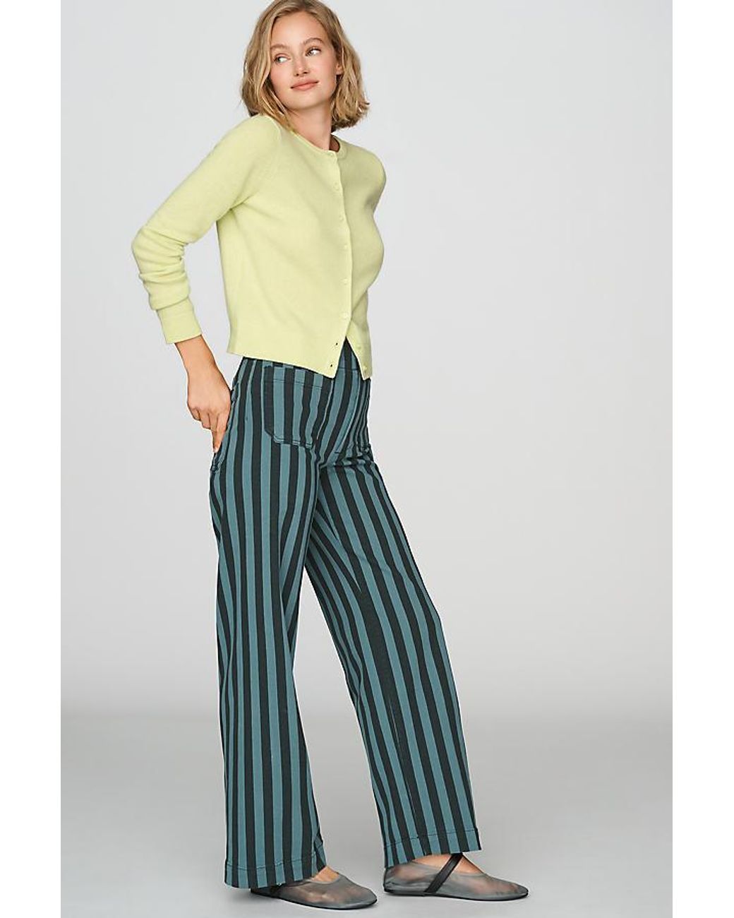 Maeve Blue The Colette Striped Full-Length Wide-Leg Trousers By