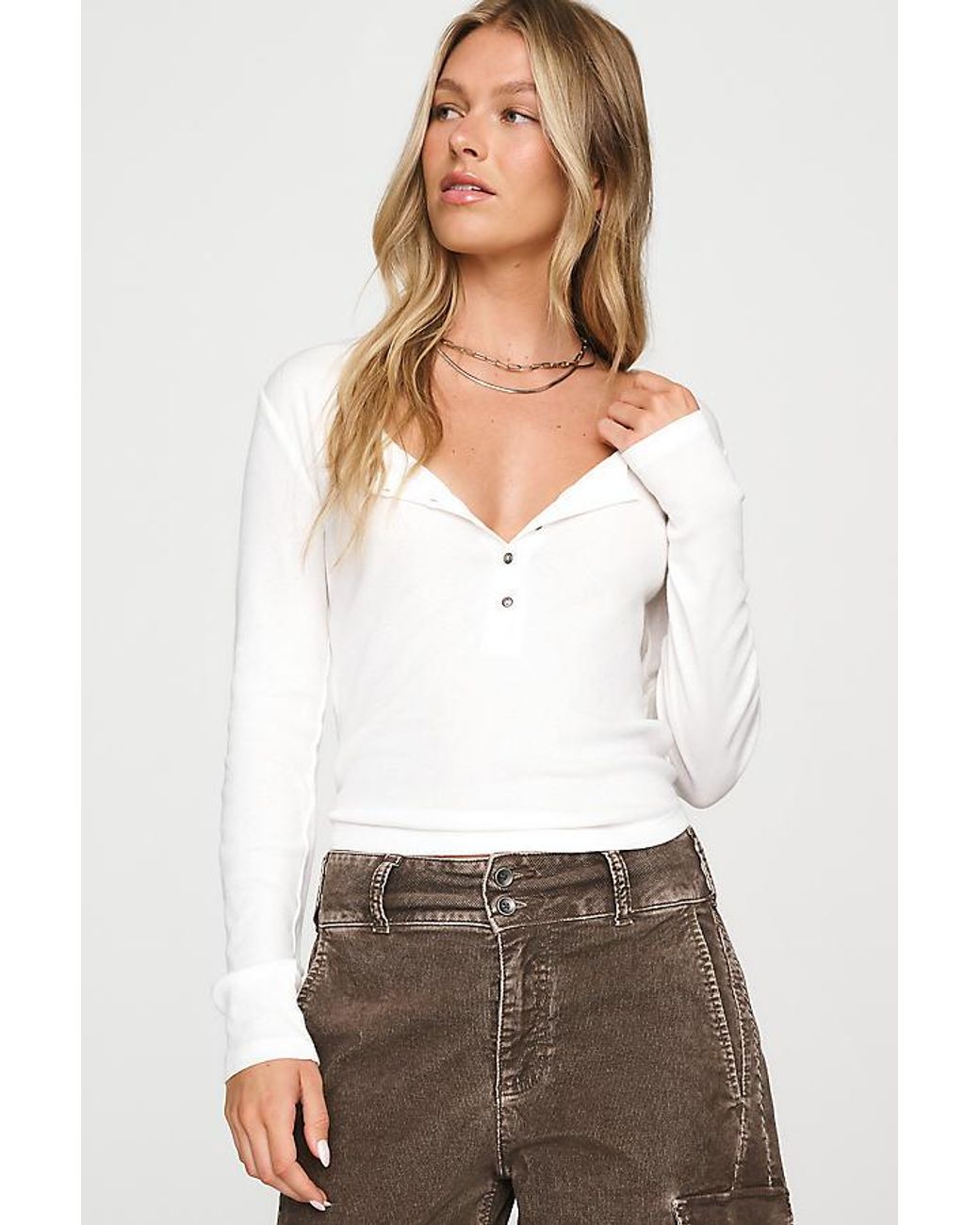Pilcro White Ribbed Long-Sleeve Henley Top