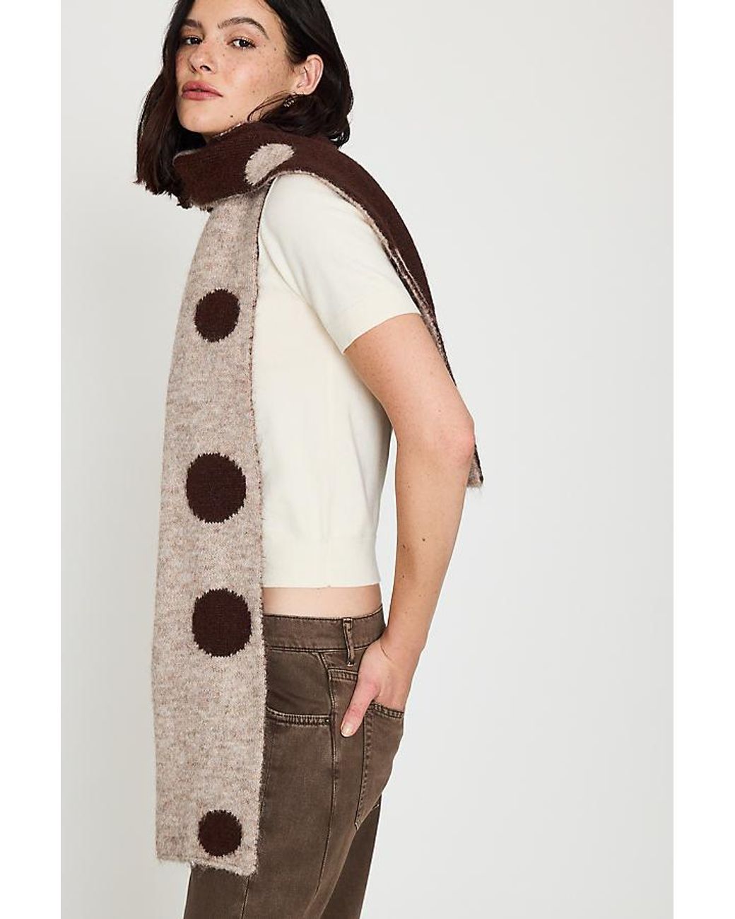 By Anthropologie Brown Polka Dot Scarf