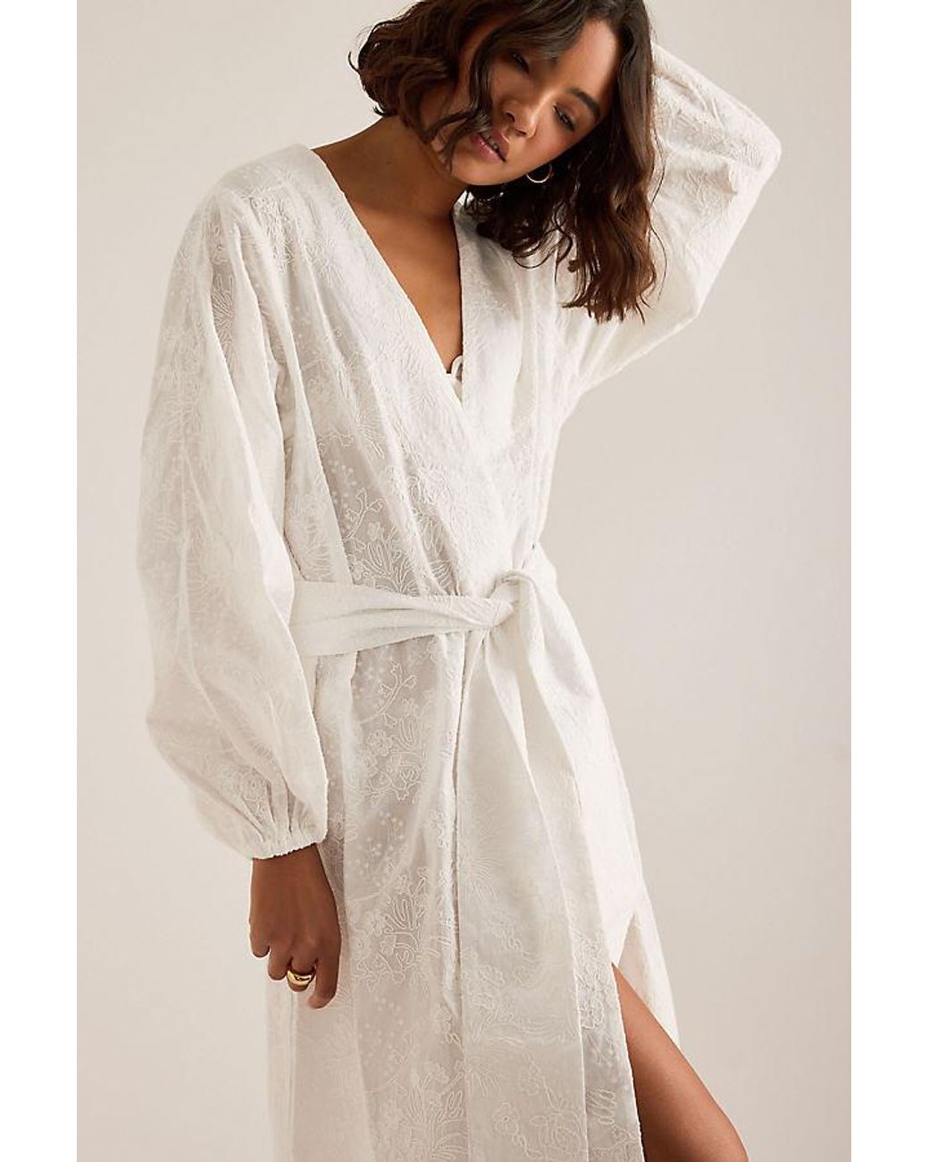 Meeka Natural Rae Embroidered Bridal Robe