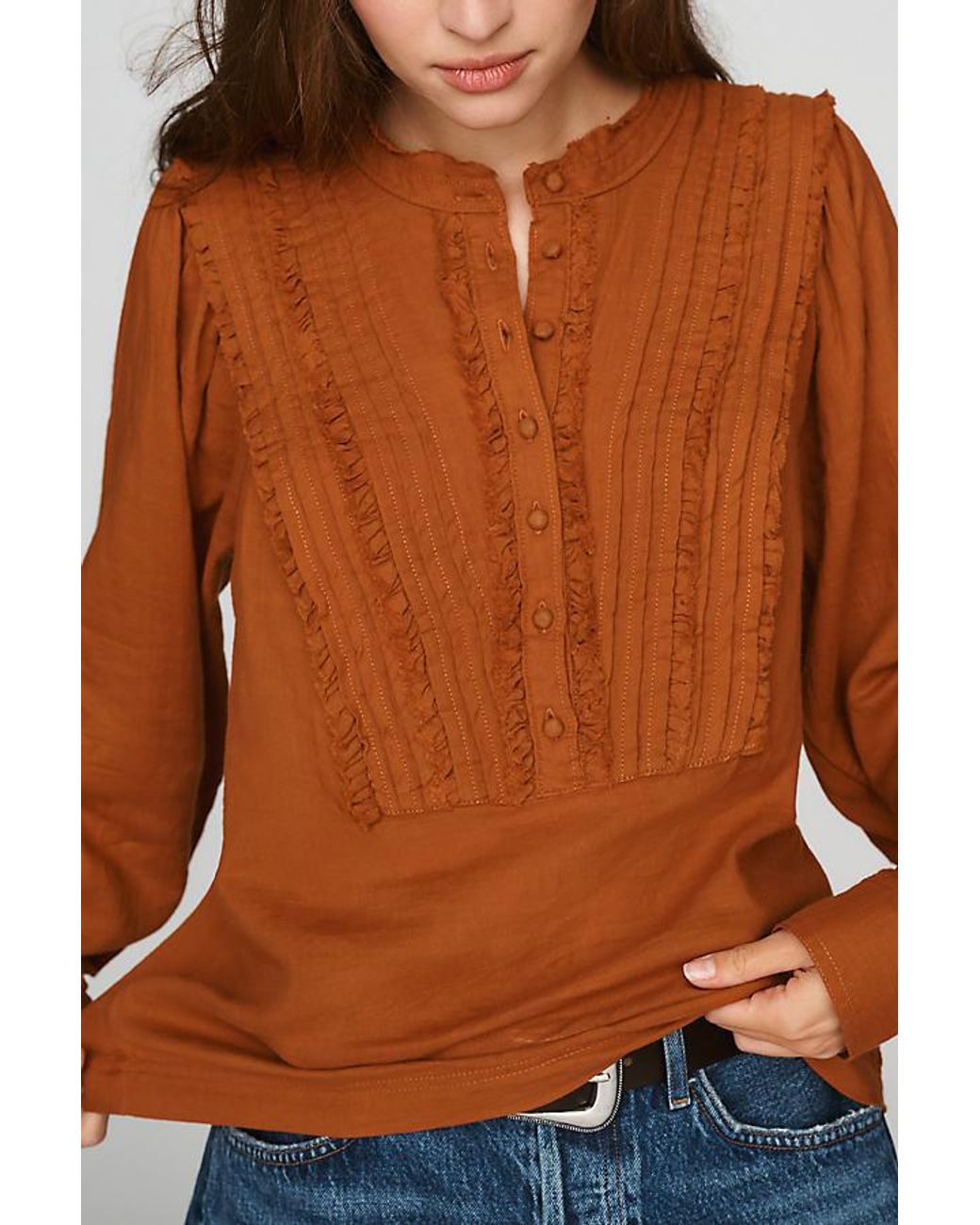 Pilcro Blue 100% Cotton Ruffle Blouse