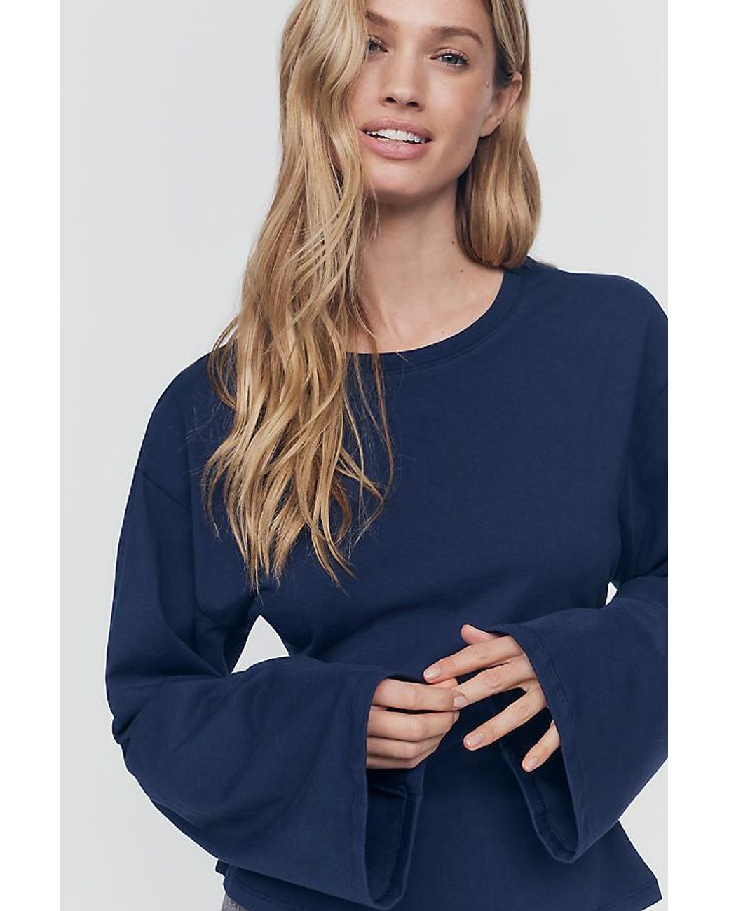 Maeve Blue Waisted Long-Sleeve Top