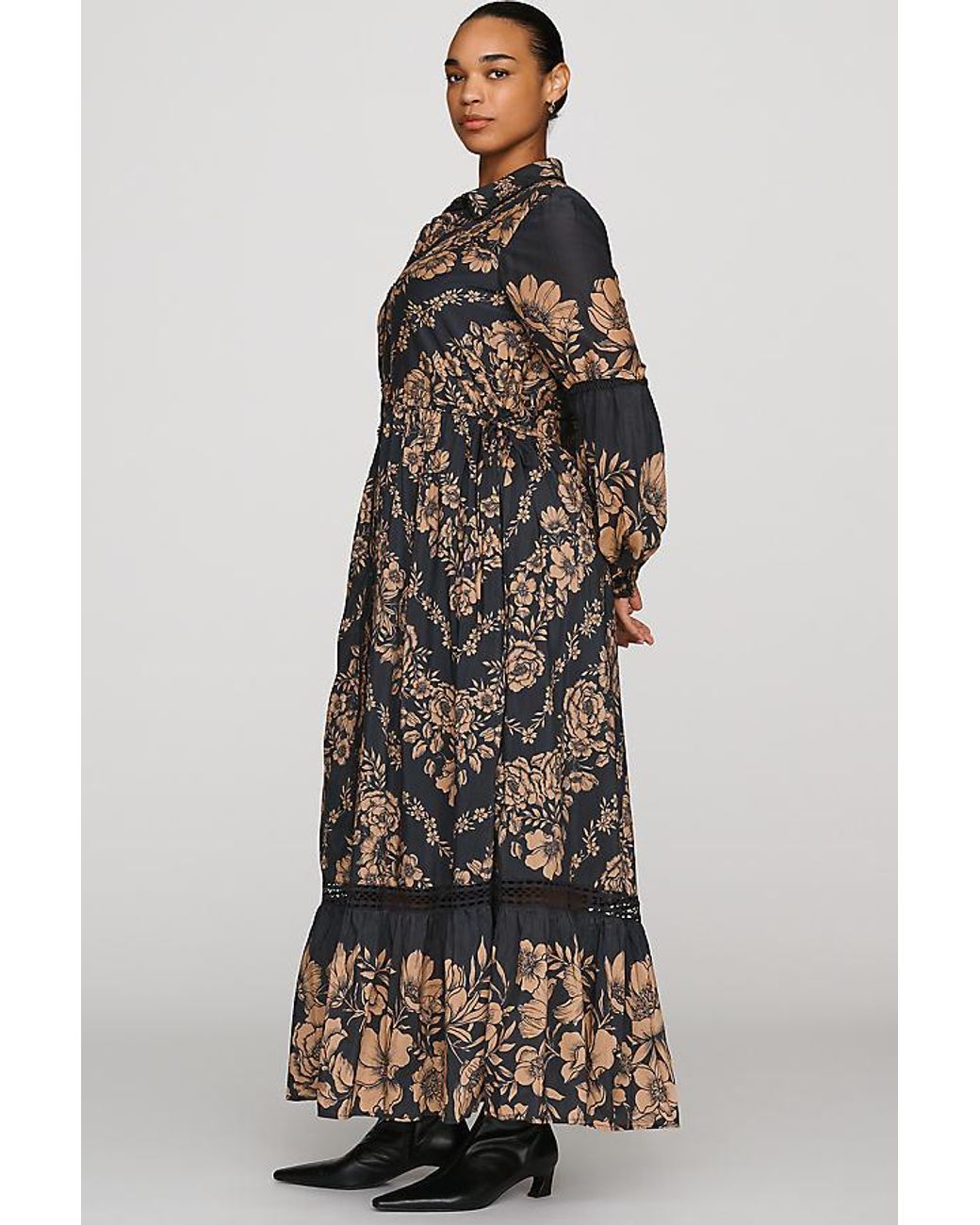 By Anthropologie Black Printed Buttondown Maxi Shirt Dress