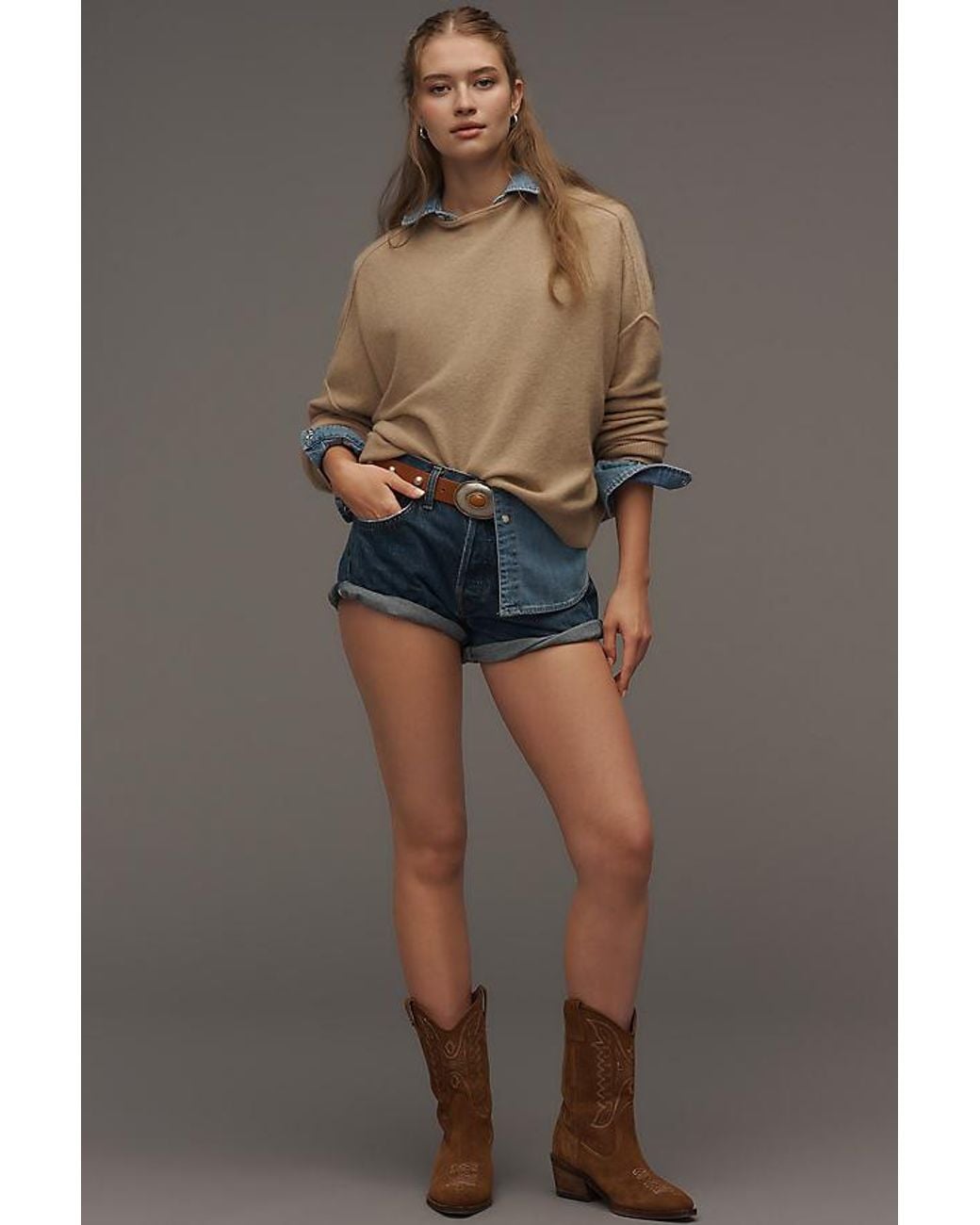 Pilcro Brown Alani Cashmere Mock Neck Jumper