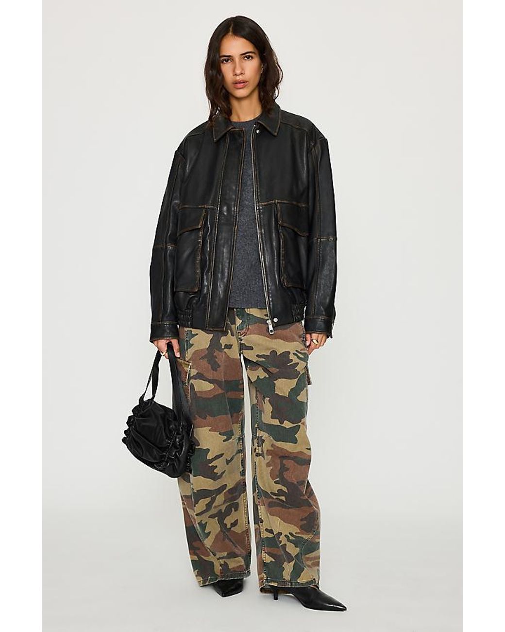 By Anthropologie Black Real Leather Bomber Jacket