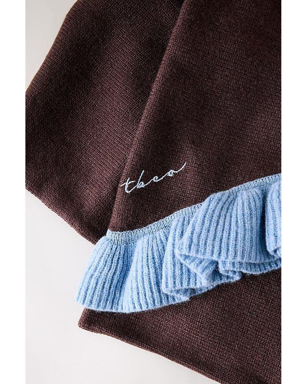 TBCo Blue 100% Wool Frill Triangle Scarf