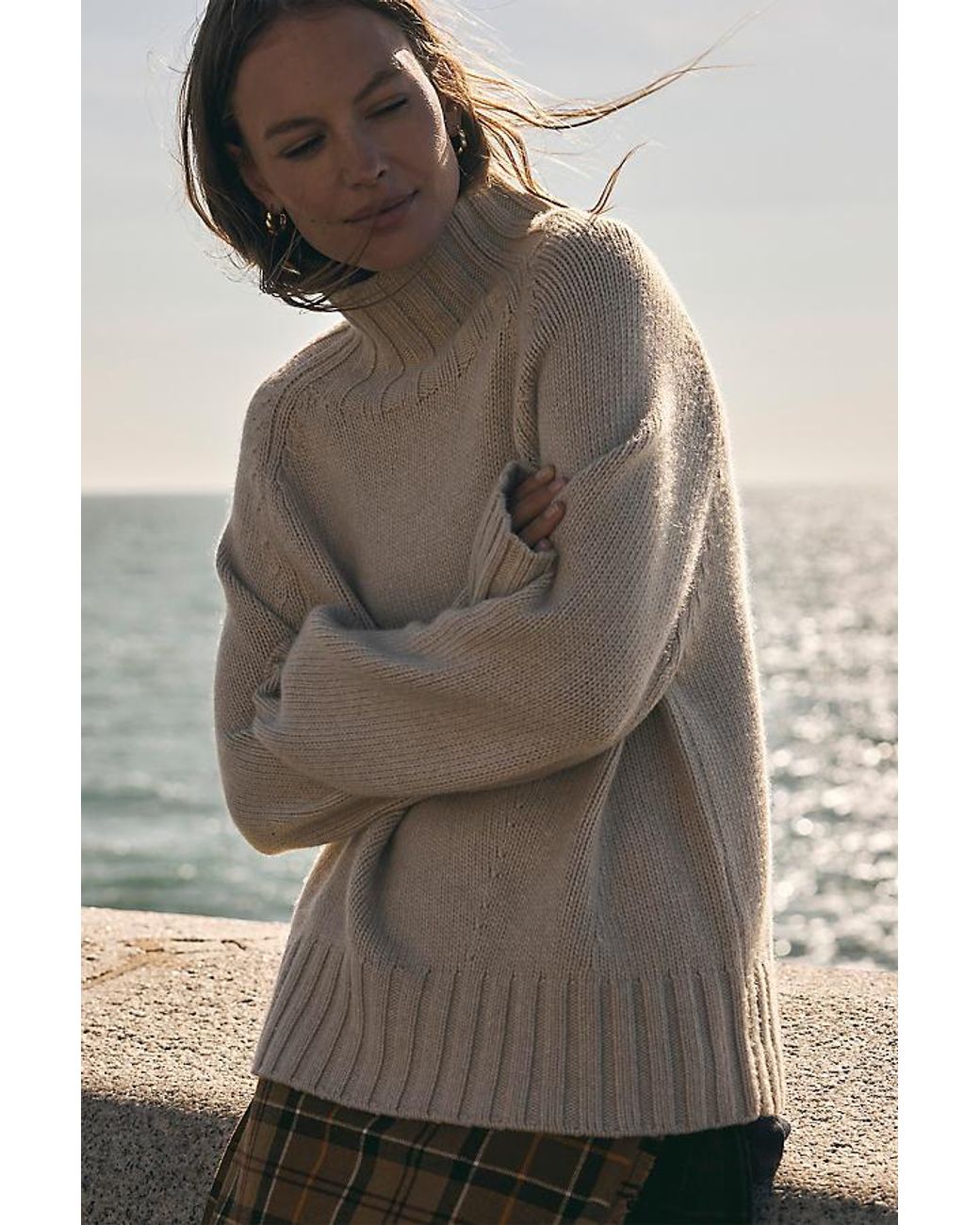 Pilcro Gray Funnel Neck Wool Cashmere Jumper