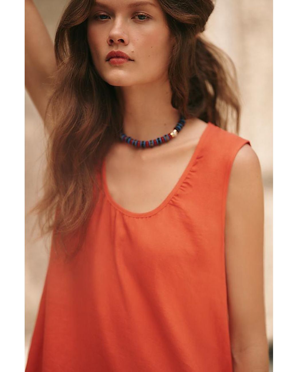 Celandine Red Easy Linen-Blend Scoop Mini Dress
