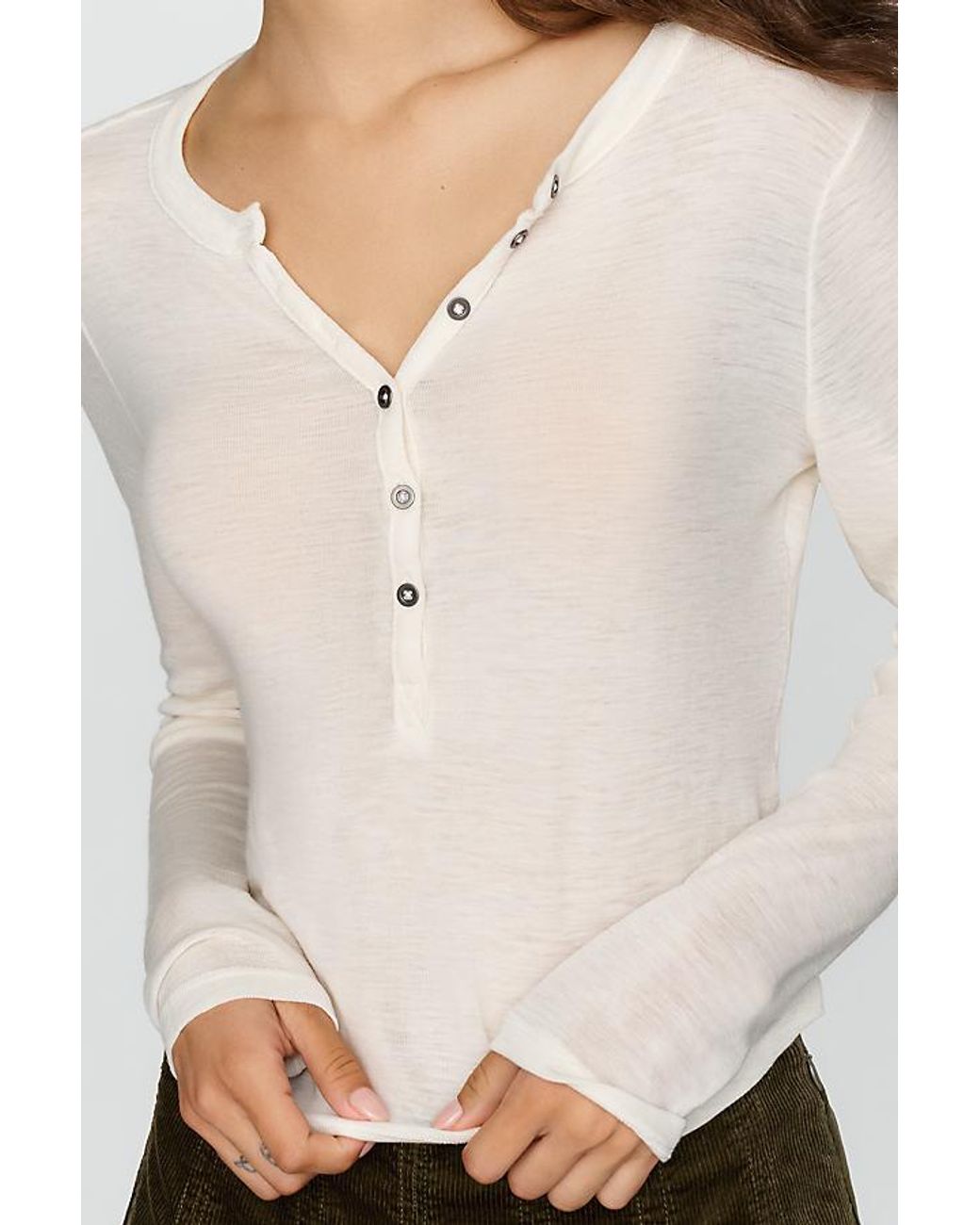Pilcro White Andie 100% Wool Tissue Weight Henley Top