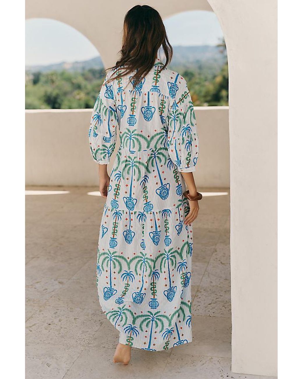 Celandine Blue X Tigre Carolita Tiered Shirt Dress