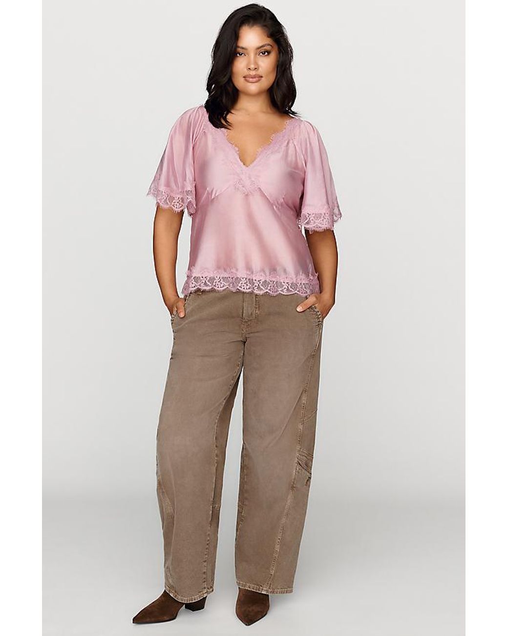 By Anthropologie Pink Silken Lace Blouse