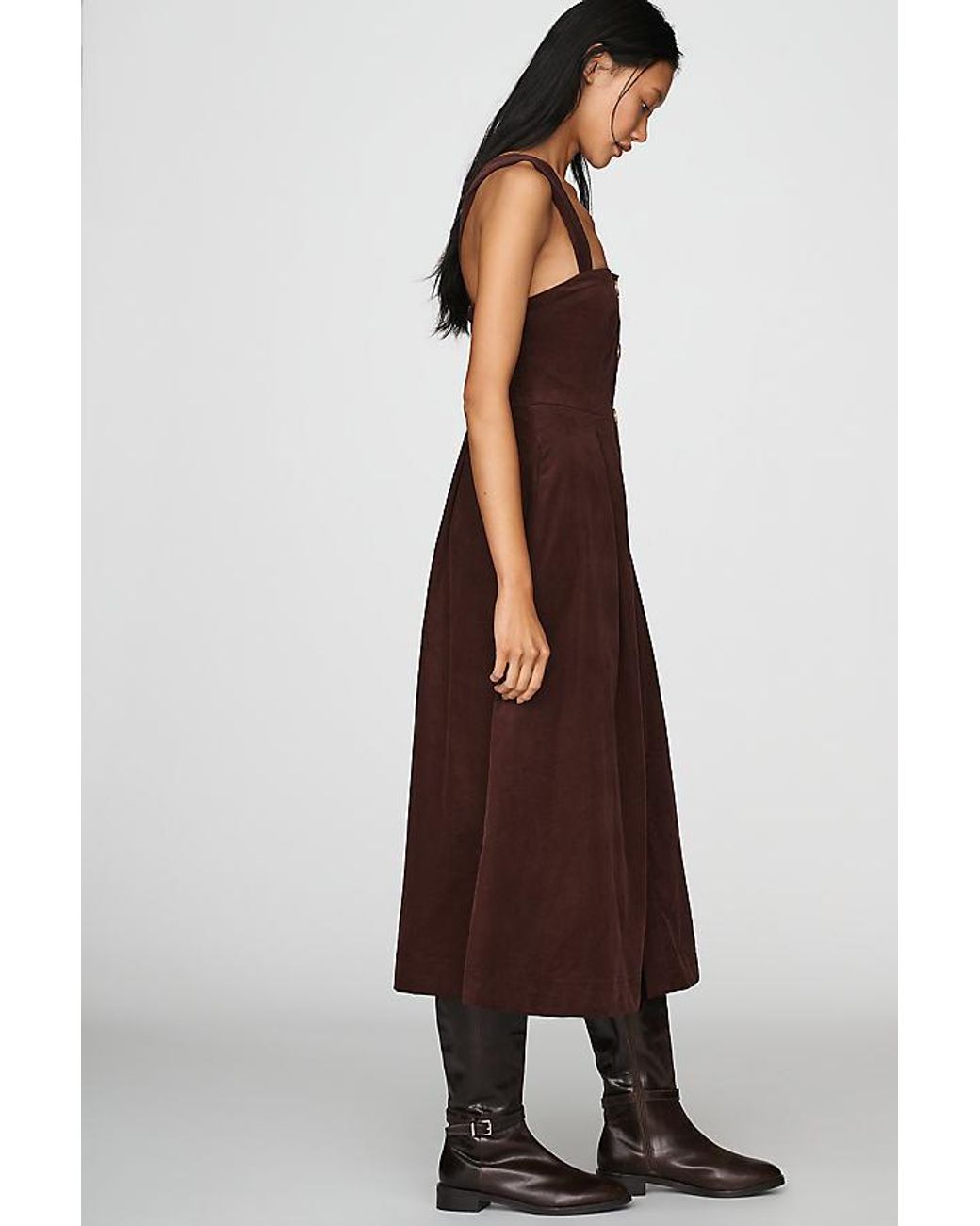 Maeve Brown 100% Cotton Corduroy Button-Front Midi Dress