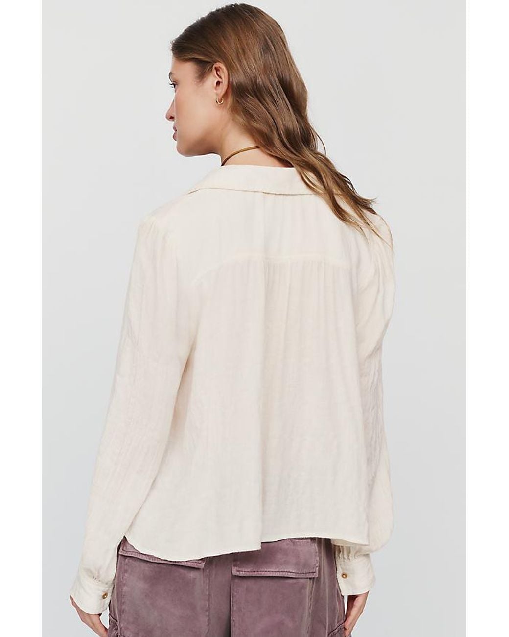 Pilcro White Wool-Blend Pleated Henley Blouse