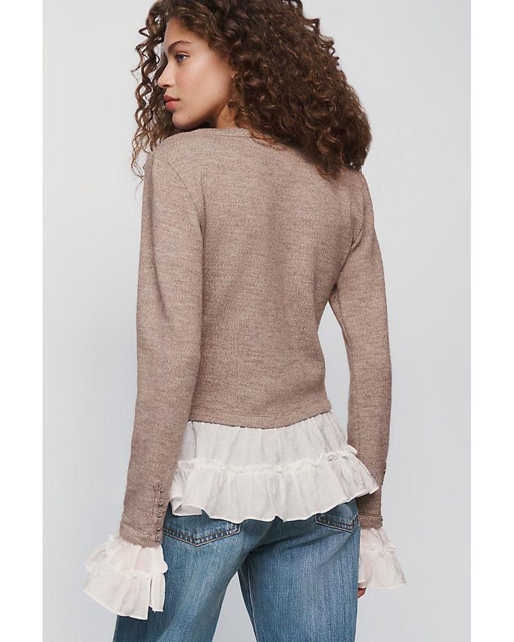 By Anthropologie Brown Twofer Ruffle Cardigan