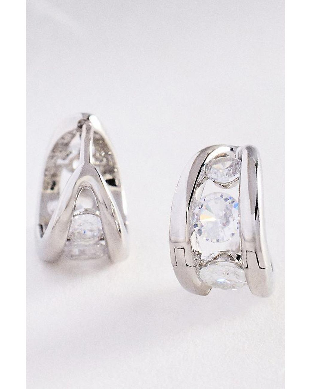 By Anthropologie Metallic Split Crystal Huggie Hoop Earrings