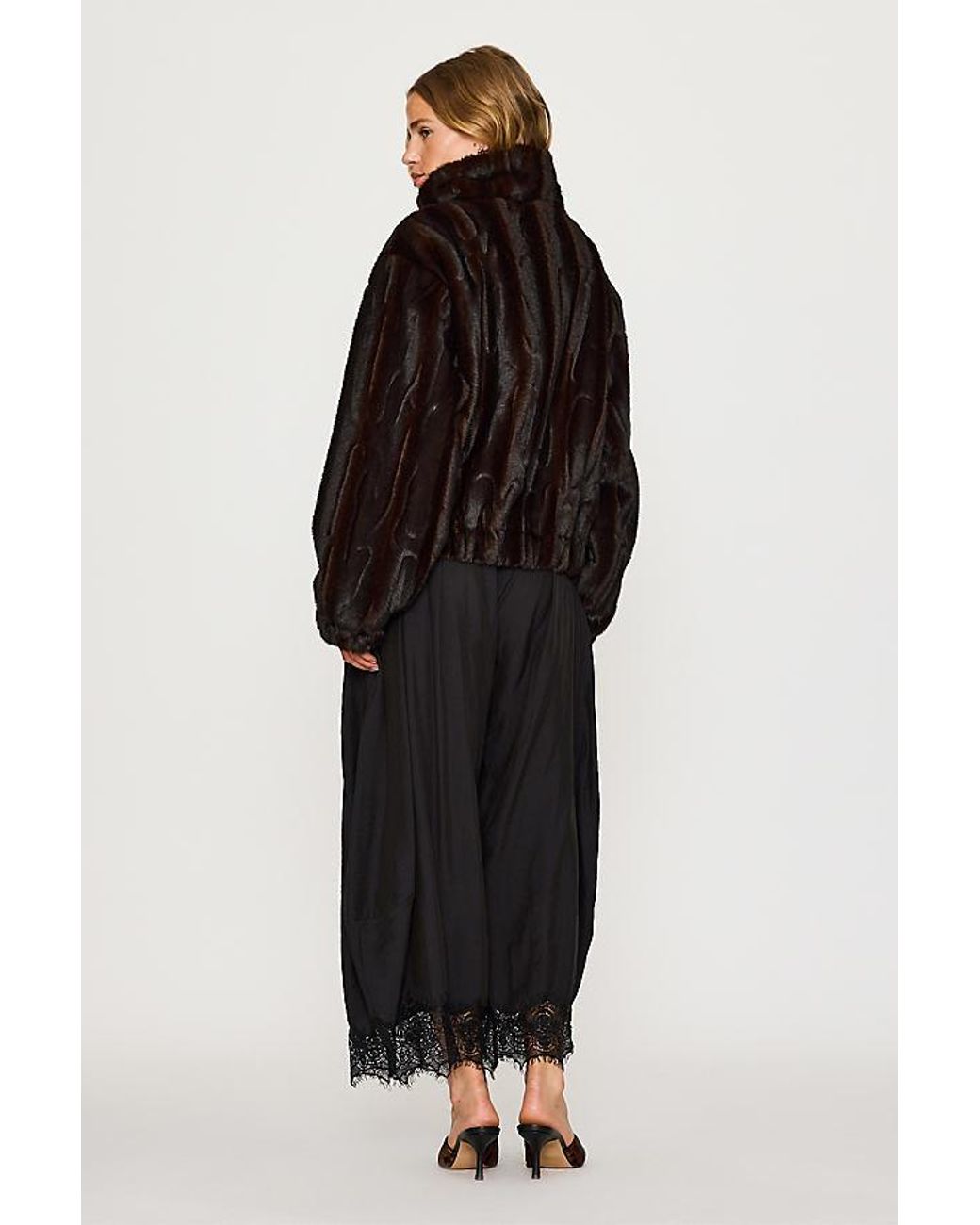 By Anthropologie Black Faux-Fur Panelled Bomber Jacket