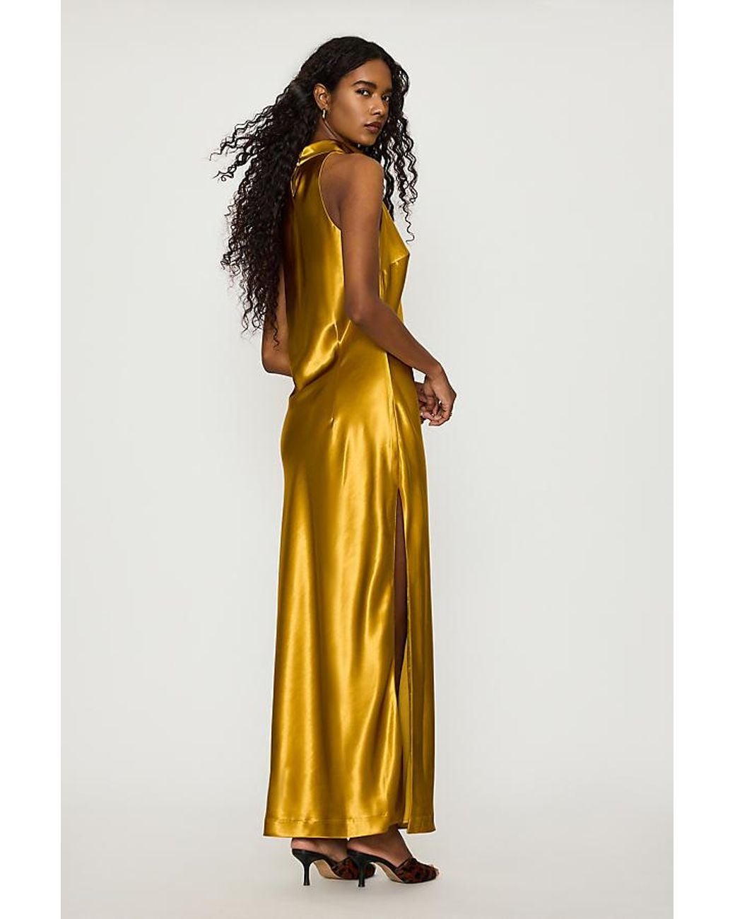 Bardot Metallic Thea High-Neck Satin Maxi Dress