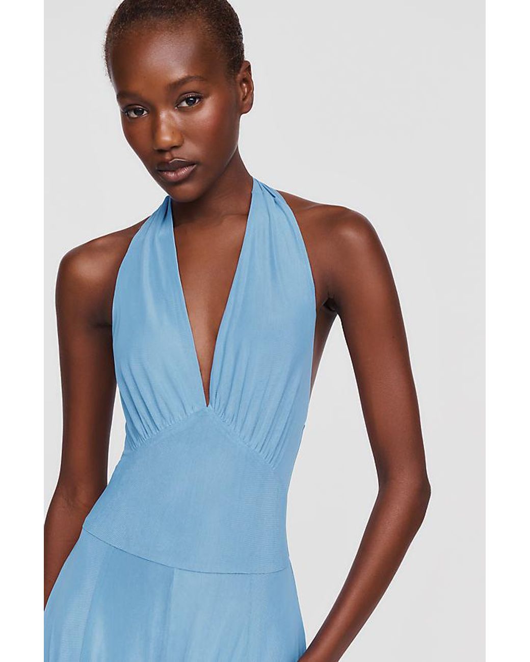 Rare London Blue Halter-Neck Wide-Leg Jumpsuit