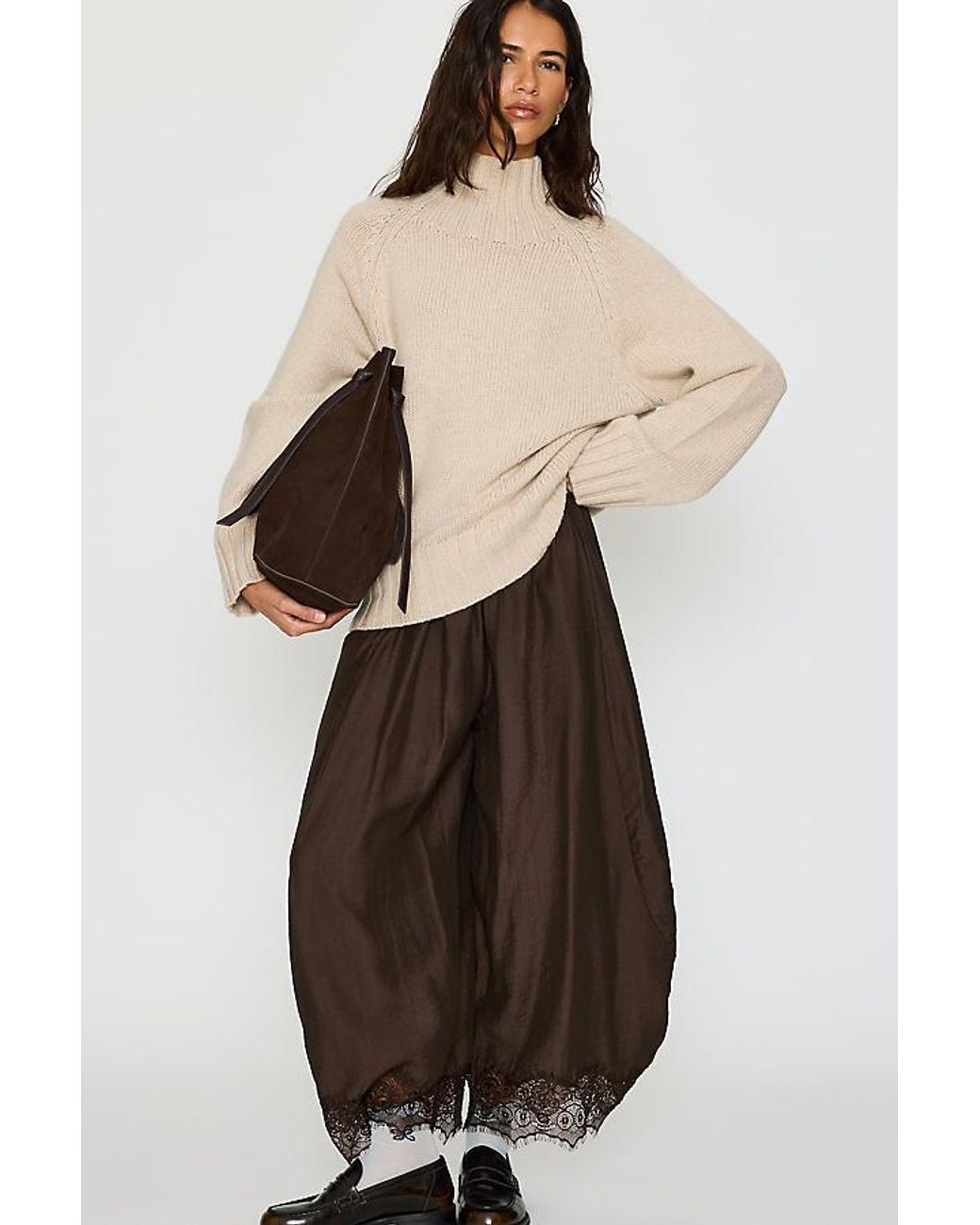 Pilcro Gray Funnel Neck Wool Cashmere Jumper
