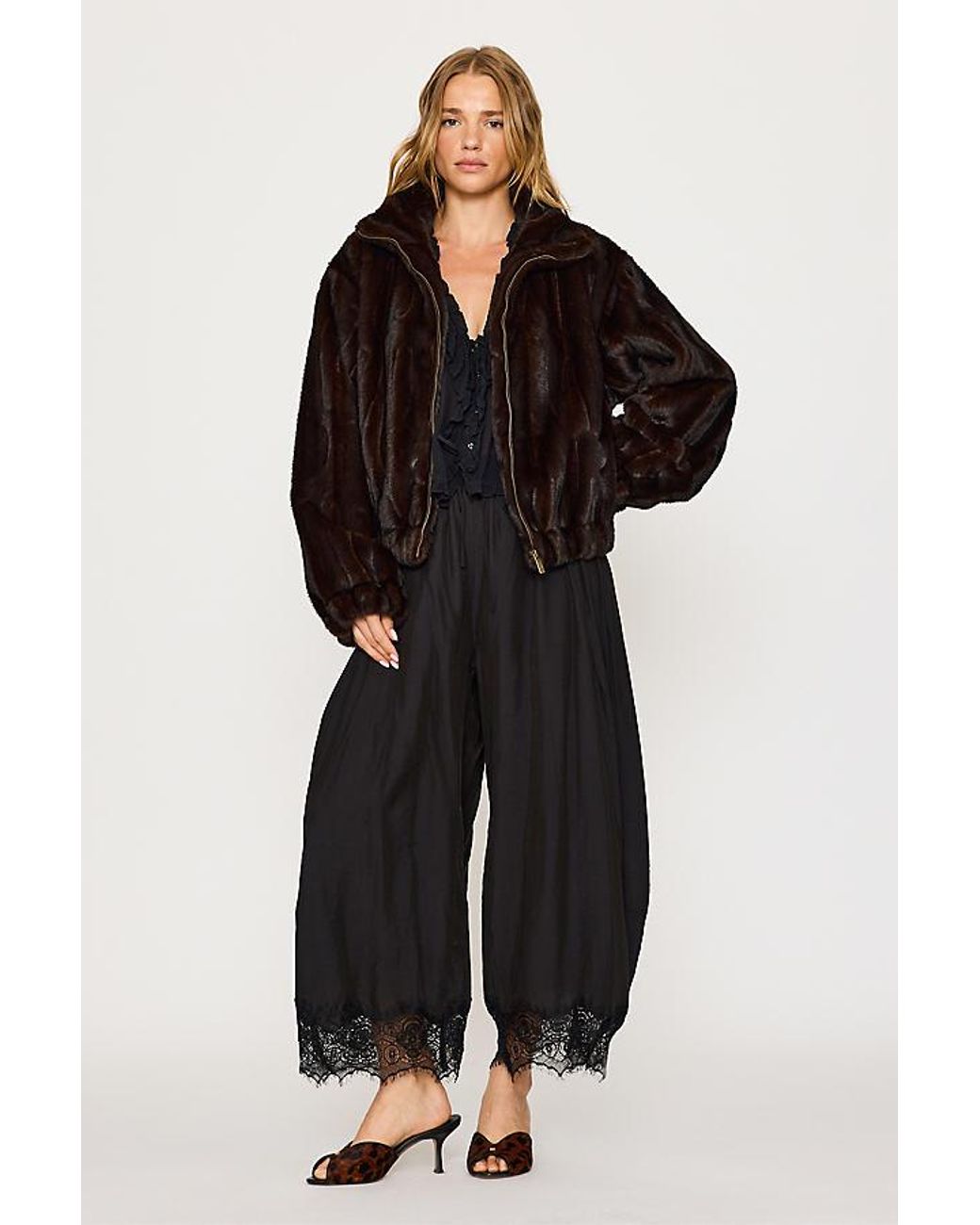 By Anthropologie Black Faux-Fur Panelled Bomber Jacket
